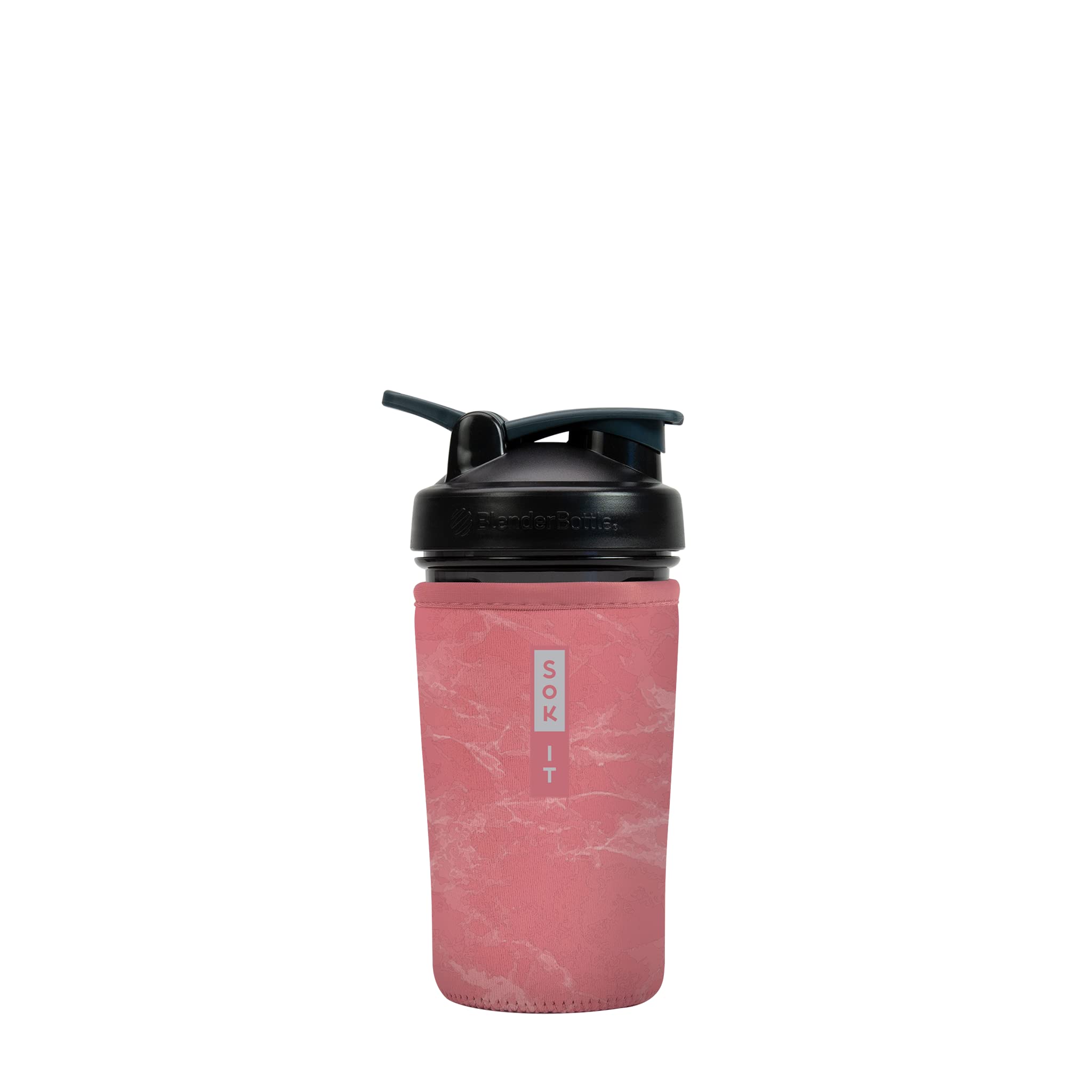 Reusable Neoprene Insulated Sleeve Holder for Water Bottles - Keeps Drinks Cold, Fits 24oz Blender Bottles (Pink Marble Design) - Perfect for Gym, Hiking, and Outdoor Activities