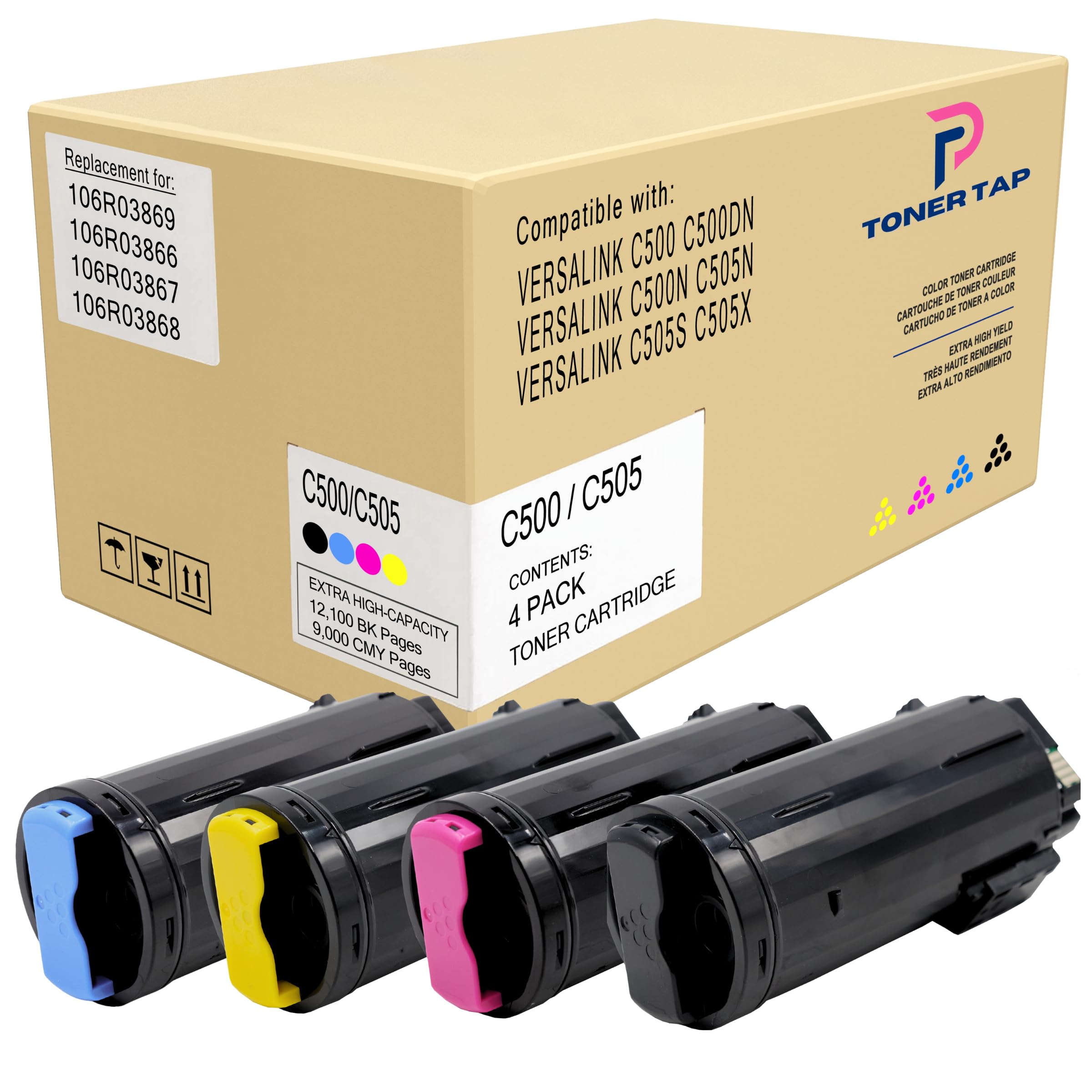 High-Yield Replacement Toner Cartridge 4-Pack for Xerox VersaLink C505X/C505S/C500N/C500DN (106R03869, 106R03866, 106R03867, 106R03868) - Compatible Color Ink Cartridges for Office Printing & High-Volume Documents