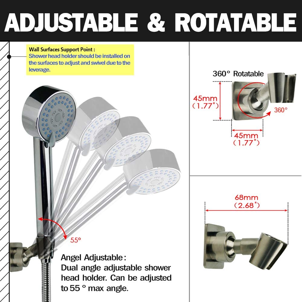 All Metal Handheld Shower Wand Bracket - Brass & Brushed Nickel Shower Head Holder - No Drill Adhesive Wall Mount for Easy Installation - Perfect for Bathroom, RV & Small Space Showers