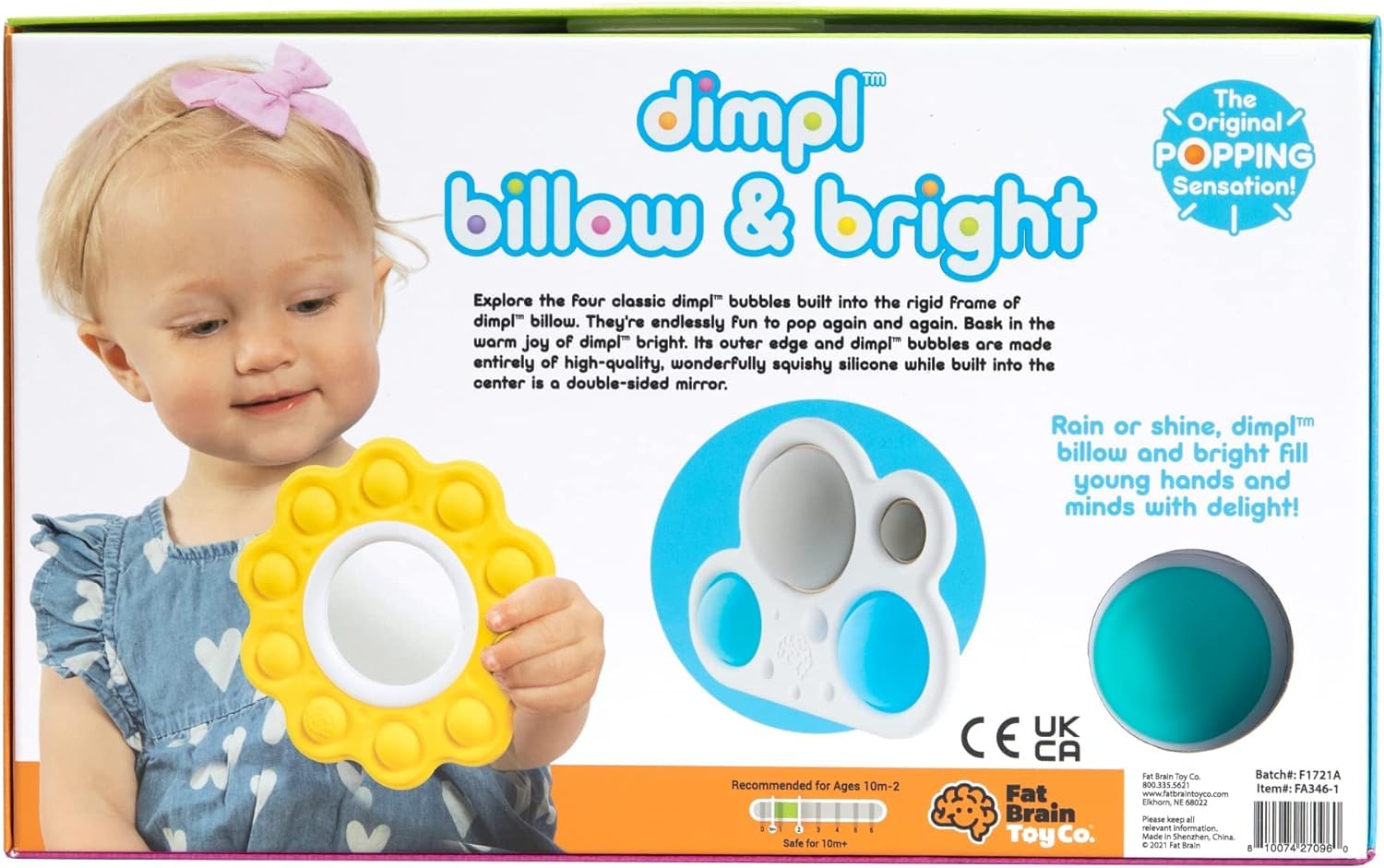 Fat Brain Toys Dimpl Billow & Bright - Sensory Baby Toy for Fine Motor Skills Development - Perfect for Playtime, Learning, and Stress Relief