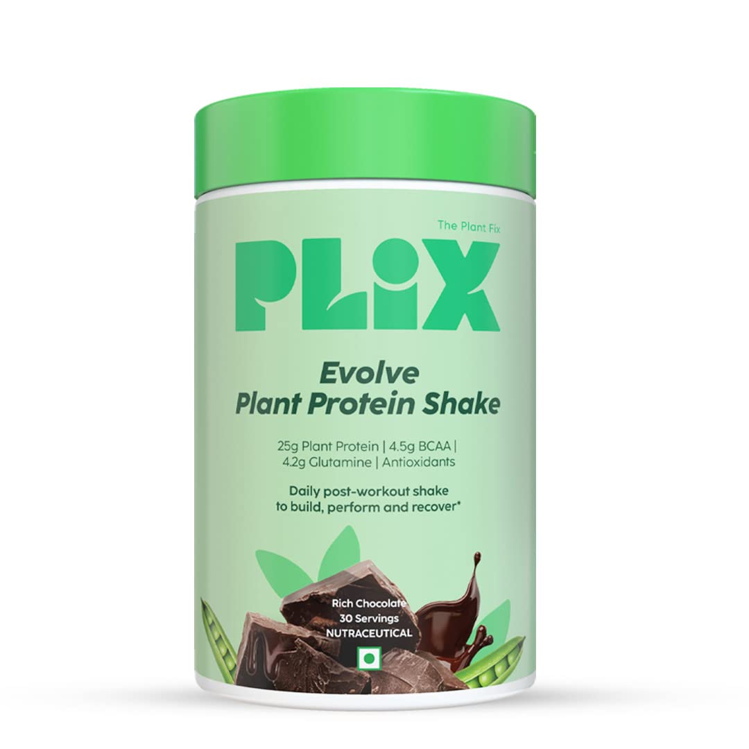PLIX EVOLVE Performance Plant Protein Powder - Chocolate Flavor 1Kg for Muscle Gain & Recovery | Vegan Protein Drink with B12 Vitamin to Boost Immunity | No Added Sugar | Perfect for Post-Workout & Healthy Lifestyle