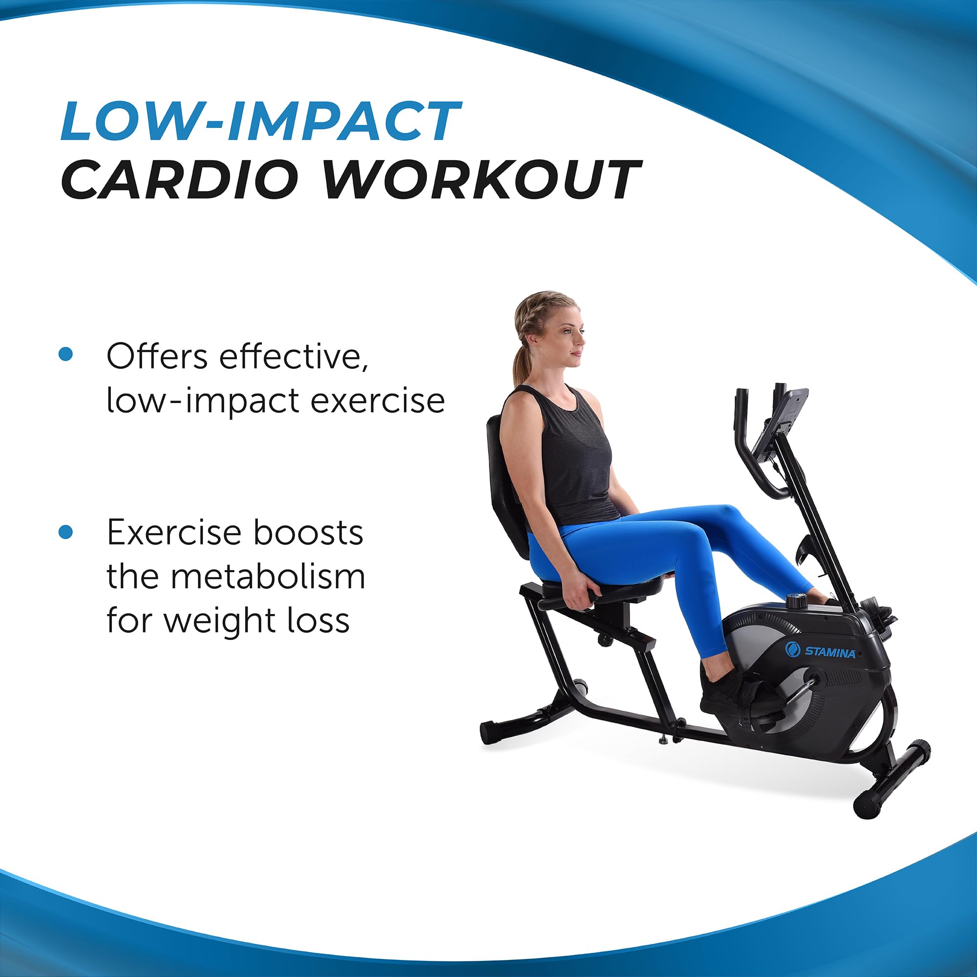 Stamina 1346 Recumbent Exercise Bike for Home Workout - 250 lbs Weight Capacity with Smart Fitness App - Low Impact Cardio Machine for Seniors & Rehabilitation - Perfect for Small Spaces & Apartment Workouts (Black)