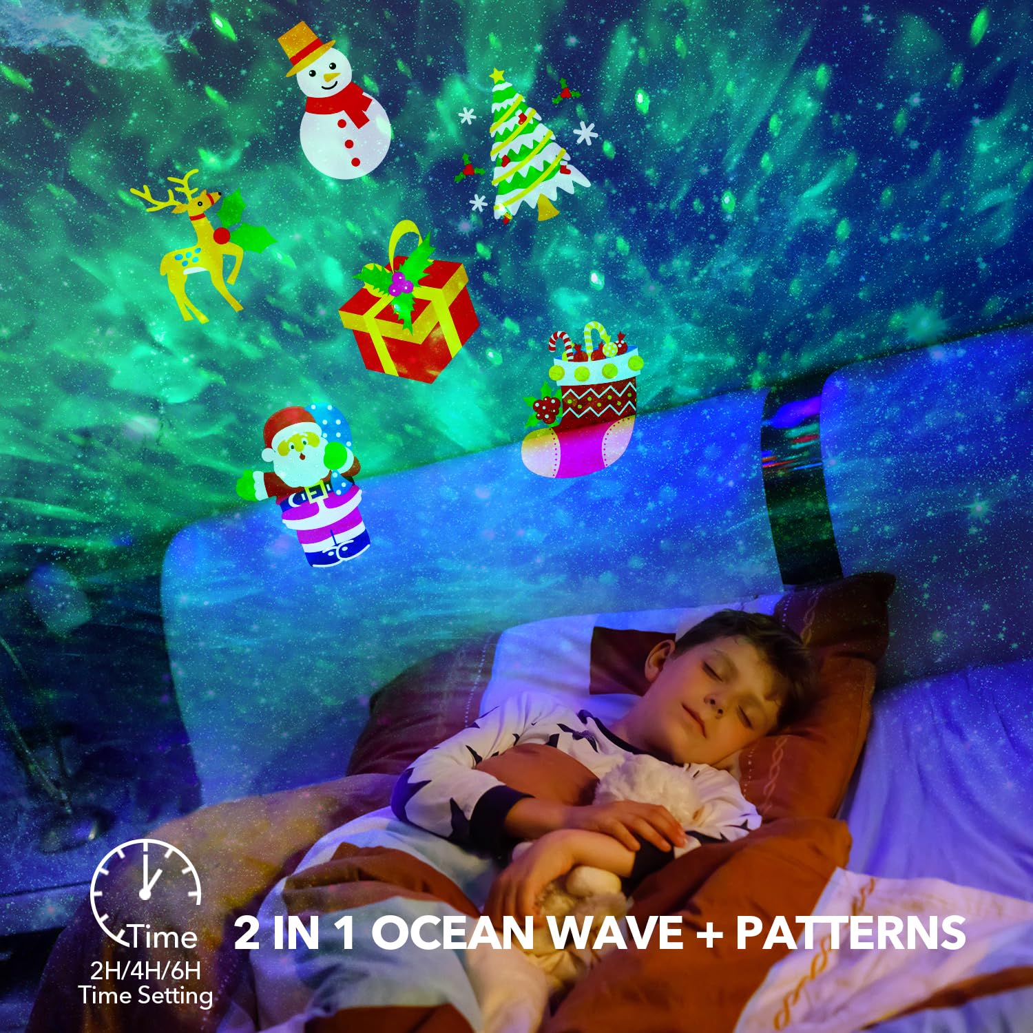 Christmas Projector Lights Outdoor - 18 HD 3D Effects with Ocean Wave & Holiday Patterns, Waterproof Holiday Light Projector with Timer - Perfect for Yard Decorations, House Lighting & Festive Atmosphere