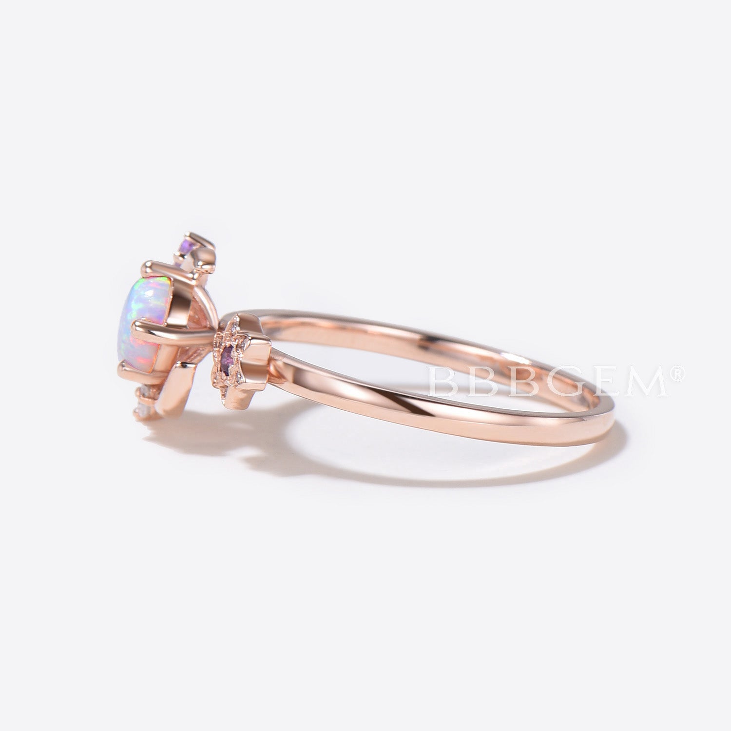 Moon Star Round Opal Engagement Ring 14K Rose Gold Flower Moissanite Diamond Wedding Ring for Women - Perfect for Proposals, Anniversaries & Bridal Jewelry