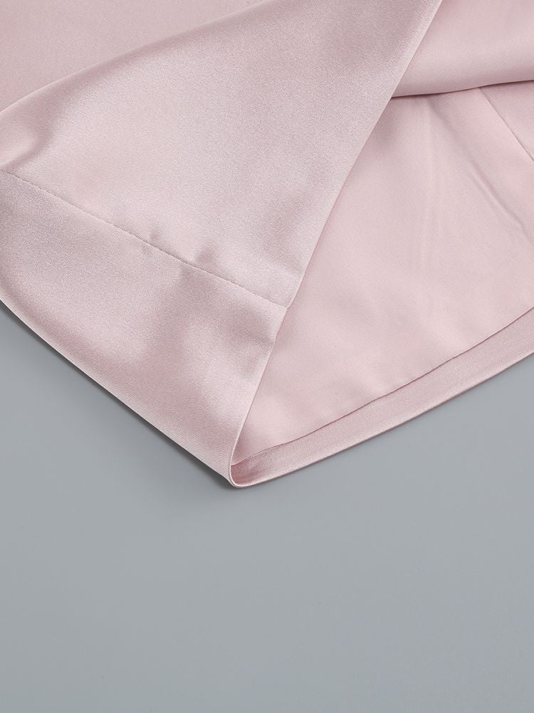 Pink Satin Mini Dress with Crossover Cutout Design - Perfect for Evening Parties, Date Nights & Special Occasions