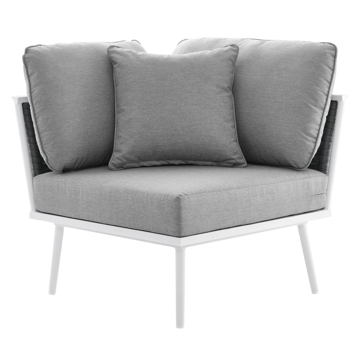 Modway Stance Outdoor Patio Sectional Sofa - Woven Rope & Aluminum Frame Corner Chair in White Gray - Perfect for Backyard, Poolside & Garden Relaxation