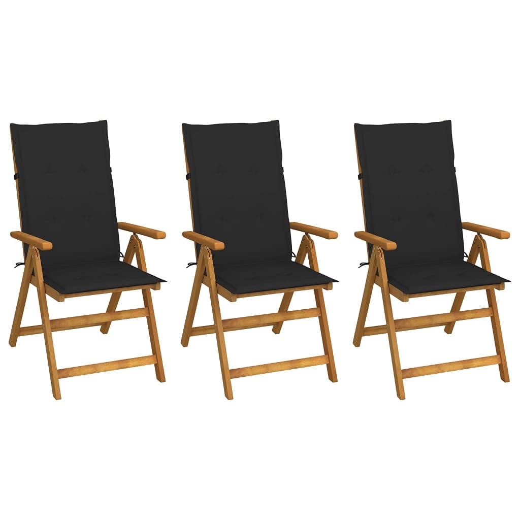 3-Piece Unfade Memory Folding Garden Chairs Set - Solid Acacia Wood Outdoor Patio Chairs with Cushions for Porch, Deck & Lawn - Perfect for Backyard Relaxation, Poolside Lounging and Outdoor Gatherings (Black)