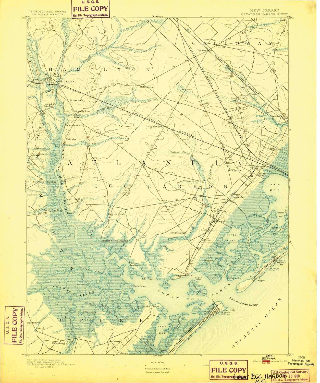 Vintage 1893 Great Egg Harbor NJ Topographic Map - 1:62500 Scale, 15 X 15 Minute, Historical Map Updated 1899, 19.9 x 16.6 Inches - Perfect for History Buffs, Genealogy Research & Wall Decor