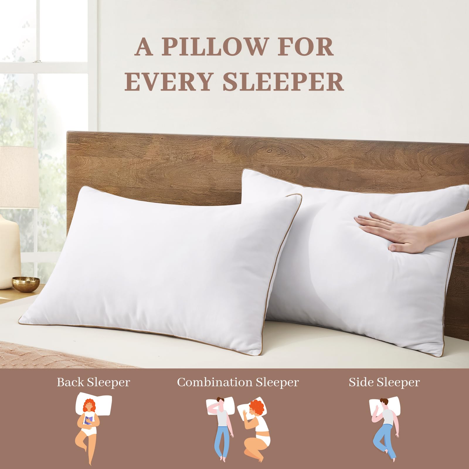 Premium Bafode Goose Feather Pillows - King Size Set of 2 (20x36 Inches) | Ultra Soft Down Alternative Bed Pillows for Hotel-Like Comfort | Perfect for Side Sleepers, Back Sleepers & Luxury Bedding