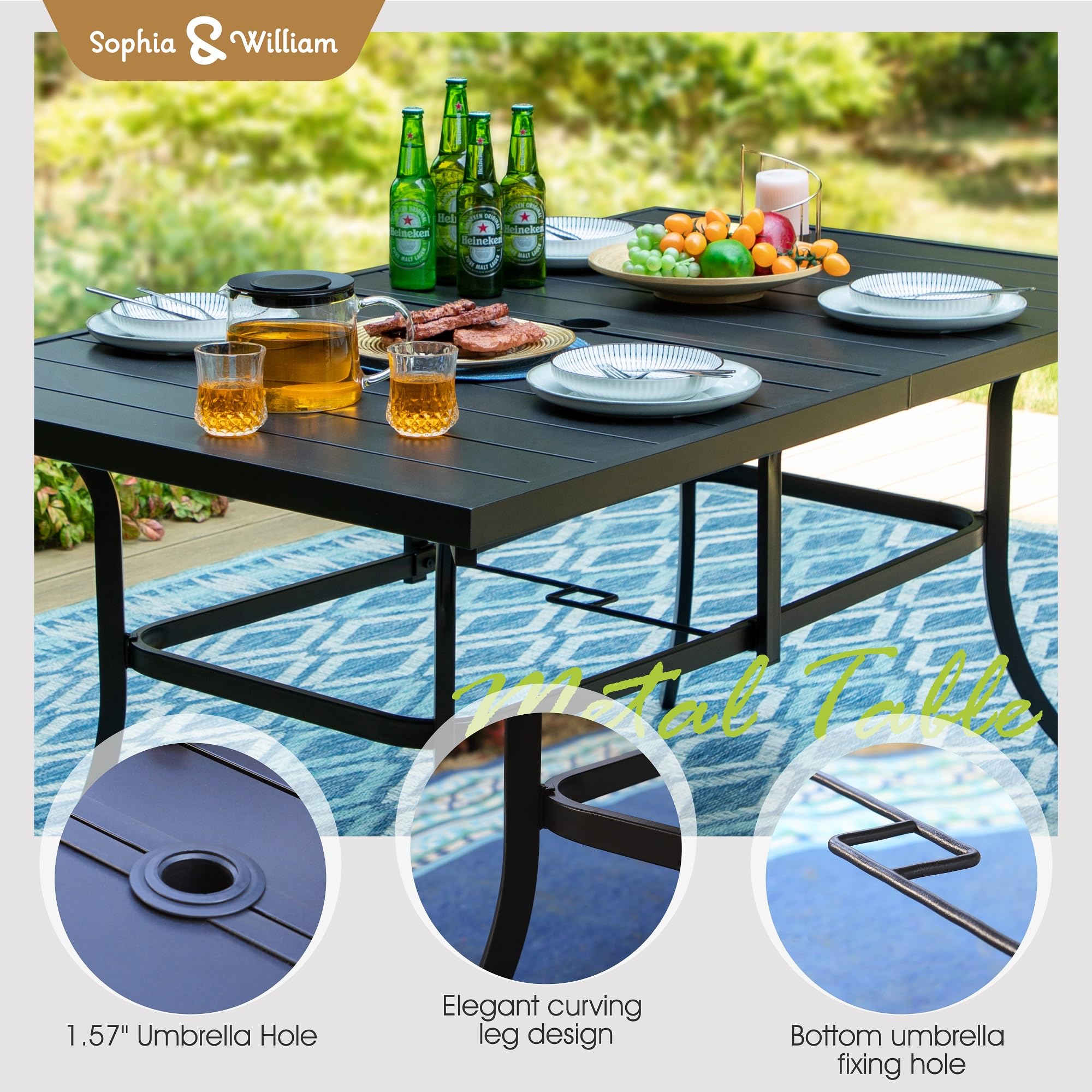 Sophia & William 7-Piece Patio Dining Set - 6 Swivel Chairs & Metal Table, Quick-Dry Textilene, Supports 350lbs - Perfect for Lawn, Garden, Pool & Backyard Outdoor Entertaining