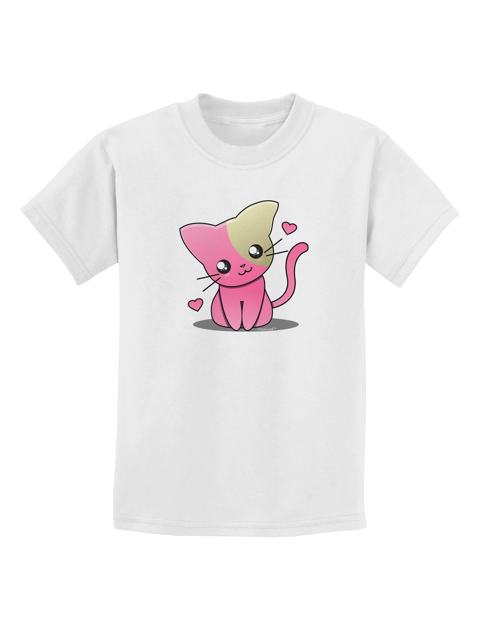 TooLoud Kawaii Kitty Graphic T-Shirt for Kids - Cute Cat Print Cotton Tee for Girls & Boys - Perfect for School, Playdates & Birthday Parties