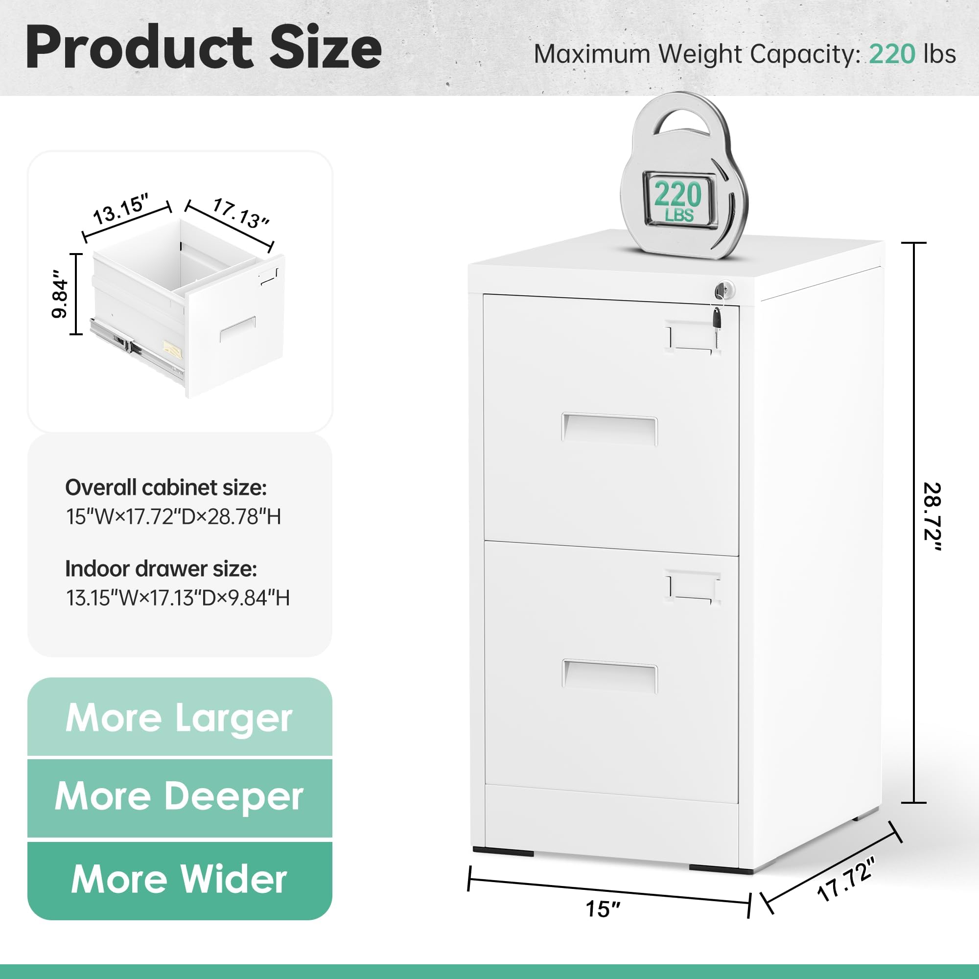 Bonusall 2-Drawer Vertical Metal File Cabinet with Lock - Letter/Legal/A4/F4 Size - Sturdy Steel Lateral Filing Cabinet for Home Office - White | Organize Documents Securely in Office or Study Room