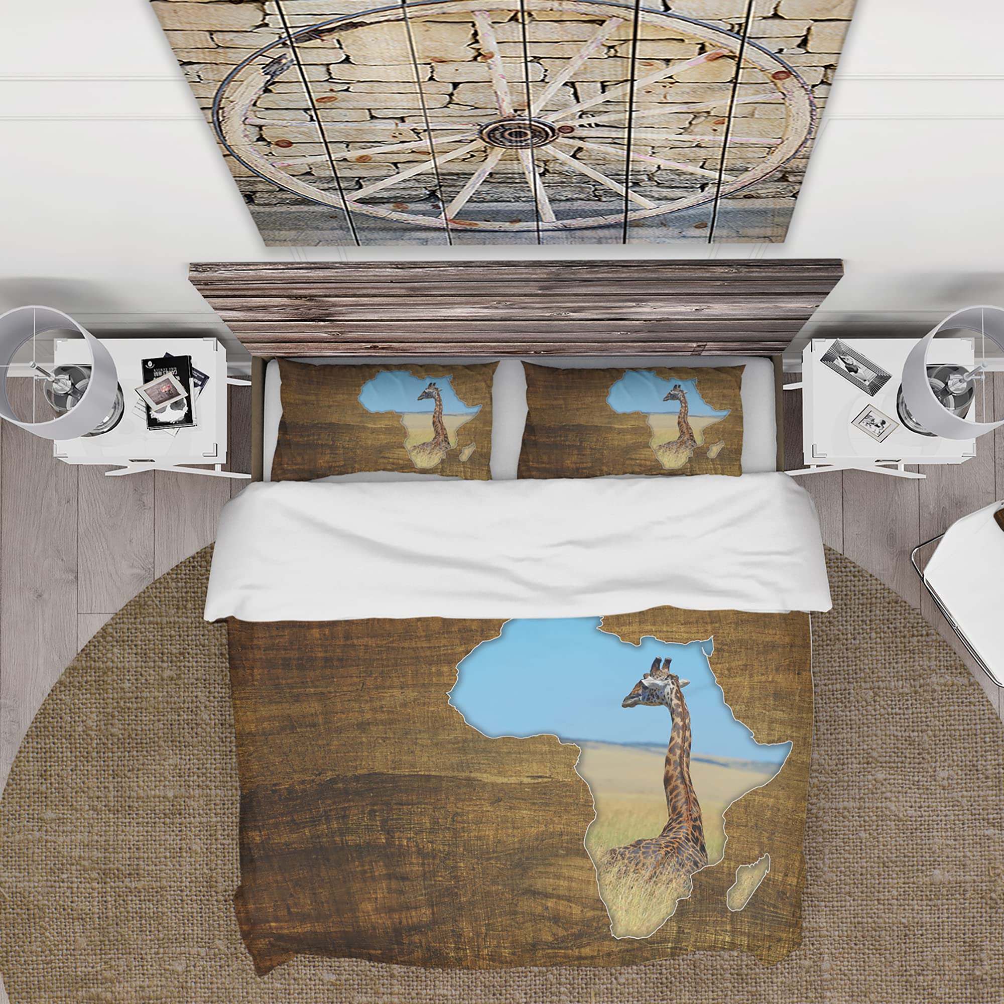 DesignQ Africa Wildlife Map Duvet Cover Set - King Size Brown Bedding Set of 3 Pieces, All Season Comfortable Global Themed Bedroom Decor | Perfect for Safari Lovers, Adventure Themed Rooms & Unique Home Decor