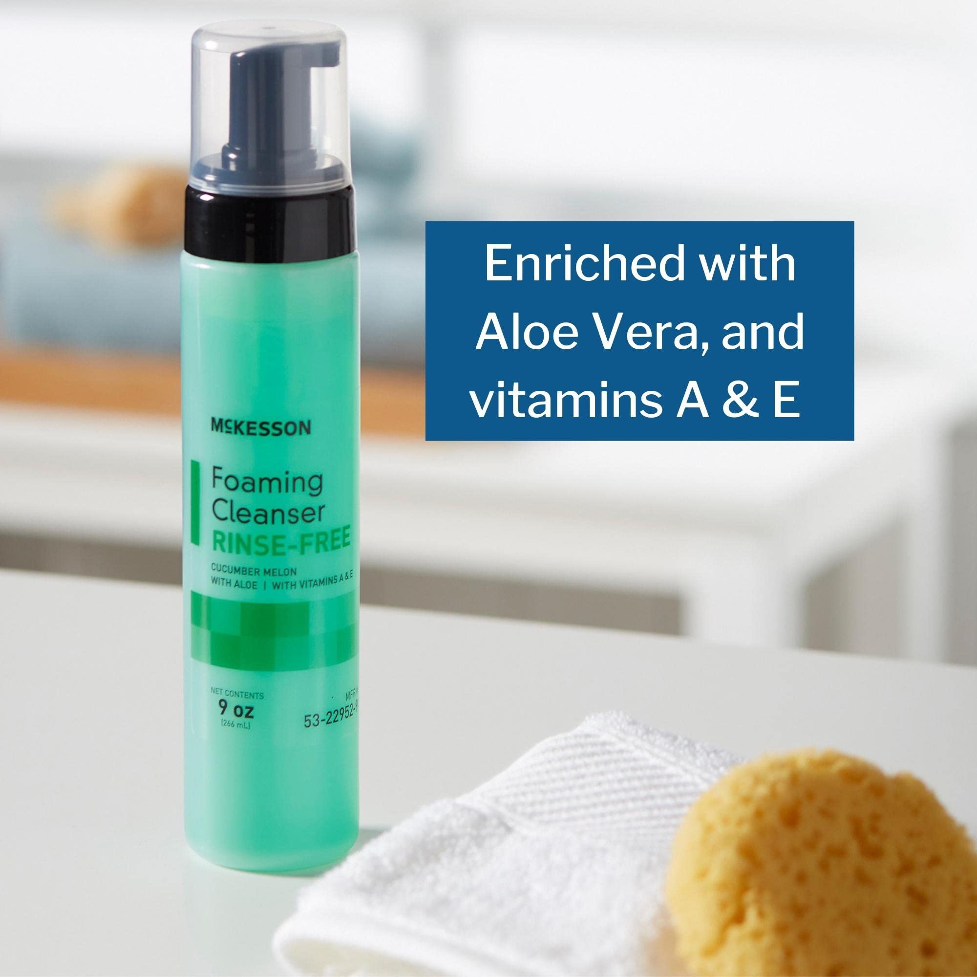 McKesson Rinse-Free Foam Cleanser with Aloe Vera, Vitamin A & E - 9 oz No Rinse Body Wash & Shampoo for Elderly Care, Hospital Grade, Cucumber Melon Scent | Ideal for Bed Baths, Post-Surgery & Sensitive Skin Care