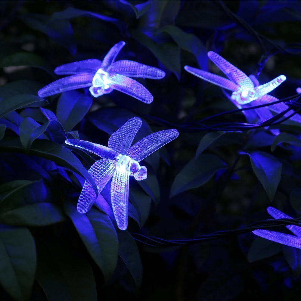 30 LED Solar Dragonfly String Lights - 20FT/6M Outdoor Waterproof Fairy Garden Lights for Christmas, Lawn, Party & Holiday Decorations (Blue) | Perfect for Backyard, Patio, Wedding & Landscape Lighting