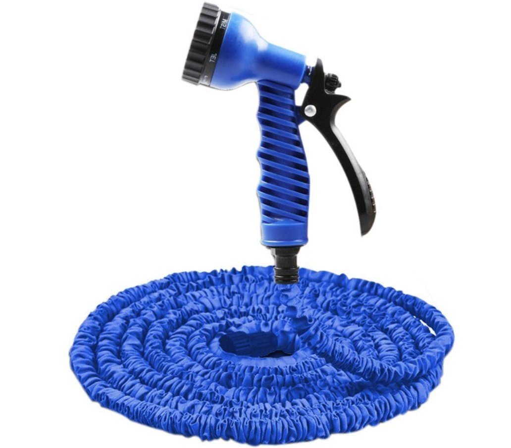 **K JINGKELAI 25ft Expandable Garden Hose - 3X Stretching Water Hose with 7-Pattern Spray Nozzle, Flexible & Durable for Washing Cars, Watering Plants, and Outdoor Cleaning (Blue)**