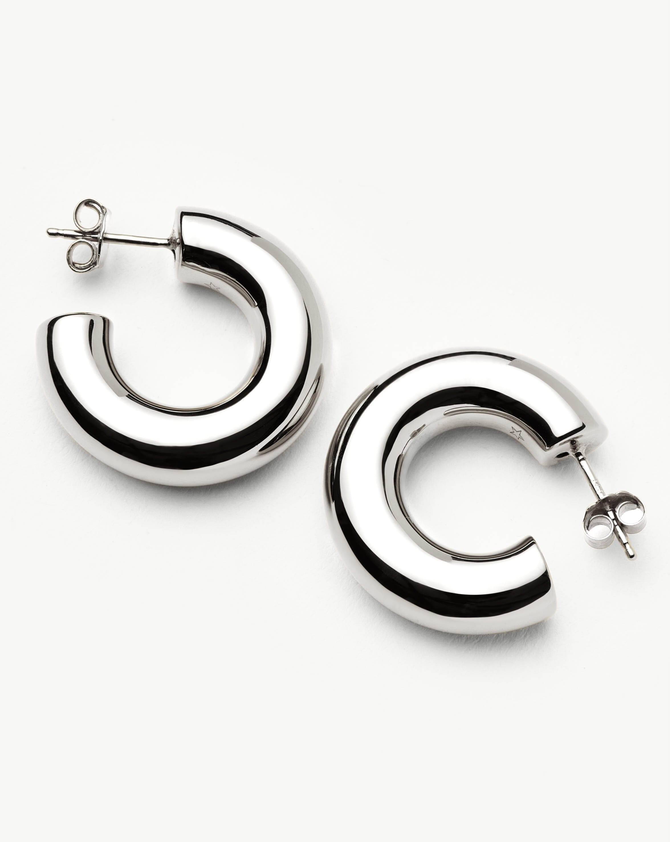 Chubby Medium Hoop Earrings for Women - 925 Sterling Silver Dainty Chunky Hoops - Perfect for Everyday Wear, Date Night & Gifts
