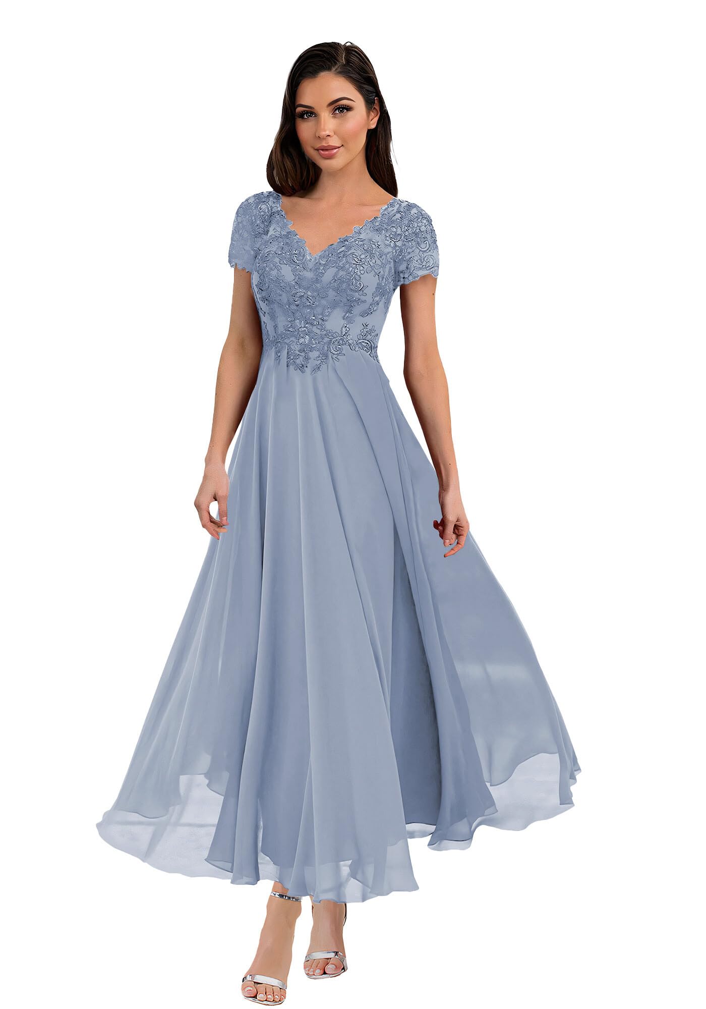 Elegant A-Line Lace Mother of The Bride Dresses for Wedding | Tea-Length Formal Guest Dresses for Women | Perfect for Church Ceremonies, Garden Weddings & Special Occasions