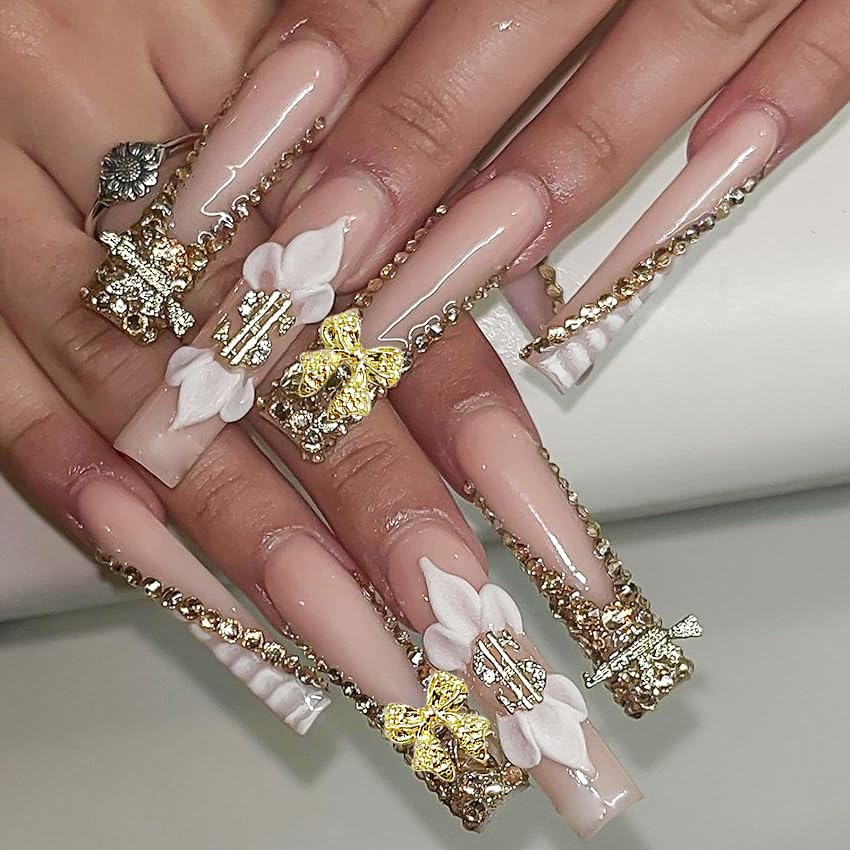 40pcs Gold & Silver Bow Nail Charms for Nail Art Design - Perfect for DIY Manicures