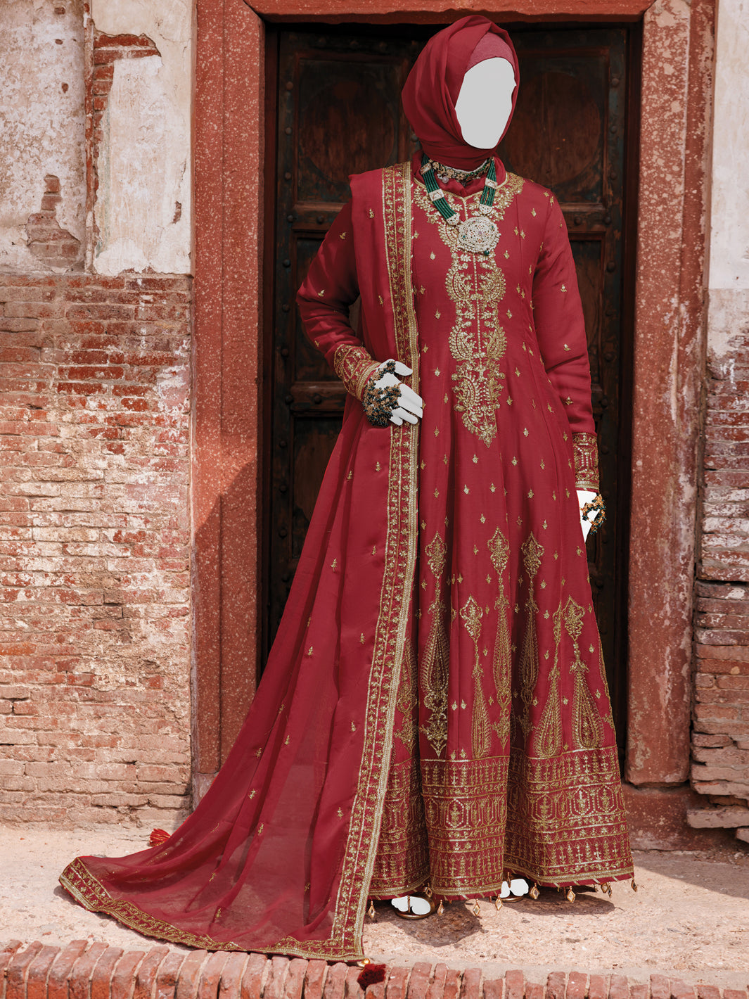 Elegant Red Chiffon Embroidered Suit by J. Junaid Jamshed - Perfect for Weddings, Parties & Special Occasions