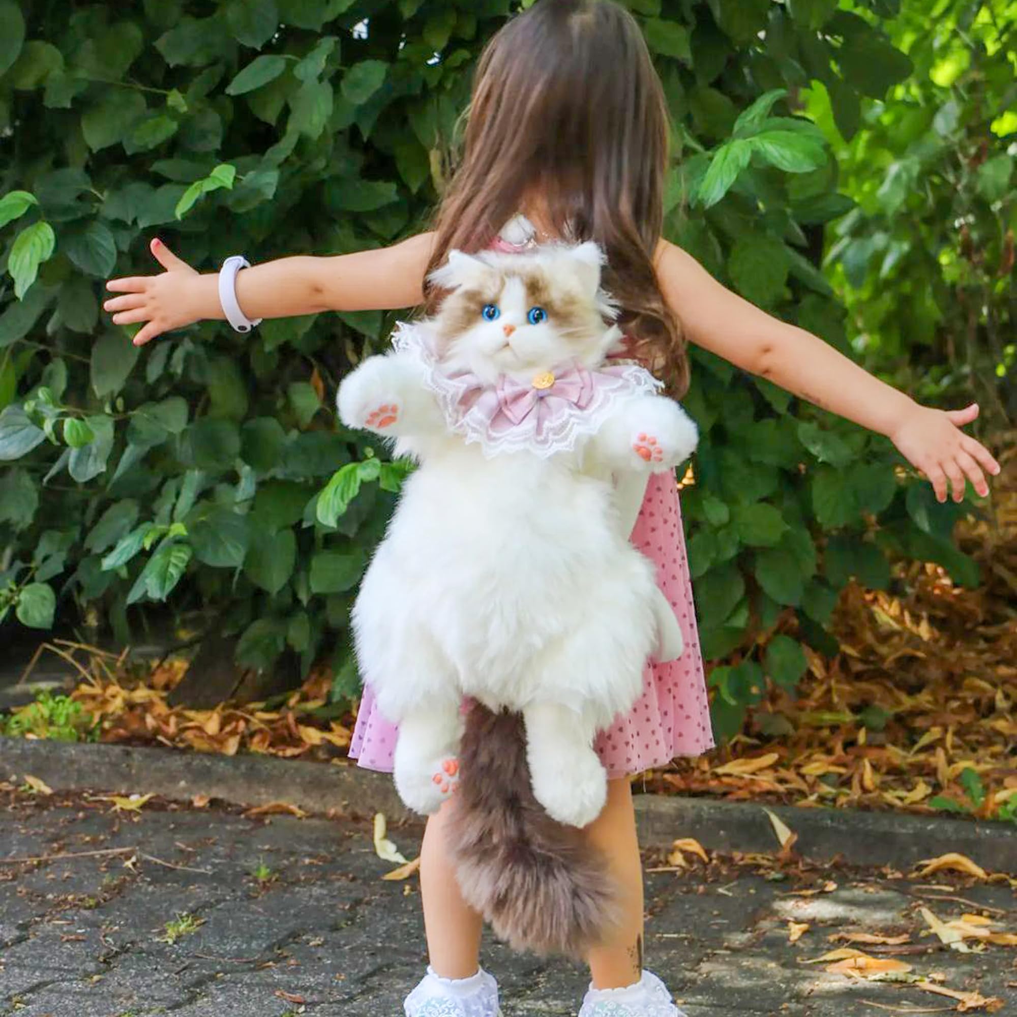 Realistic Cat Plush Backpack - Soft Stuffed Animal Backpack with Adjustable Straps for Kids & Adults - Perfect for School, Travel & Cosplay (White)