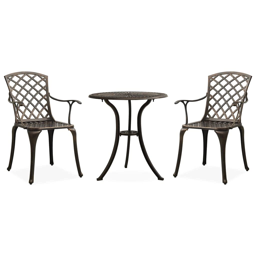 Antique Bronze 3-Piece Aluminum Bistro Set - Outdoor Patio Table & Chairs with Umbrella Hole - Durable Cast Aluminum Furniture for Garden, Balcony, Backyard & Poolside Dining