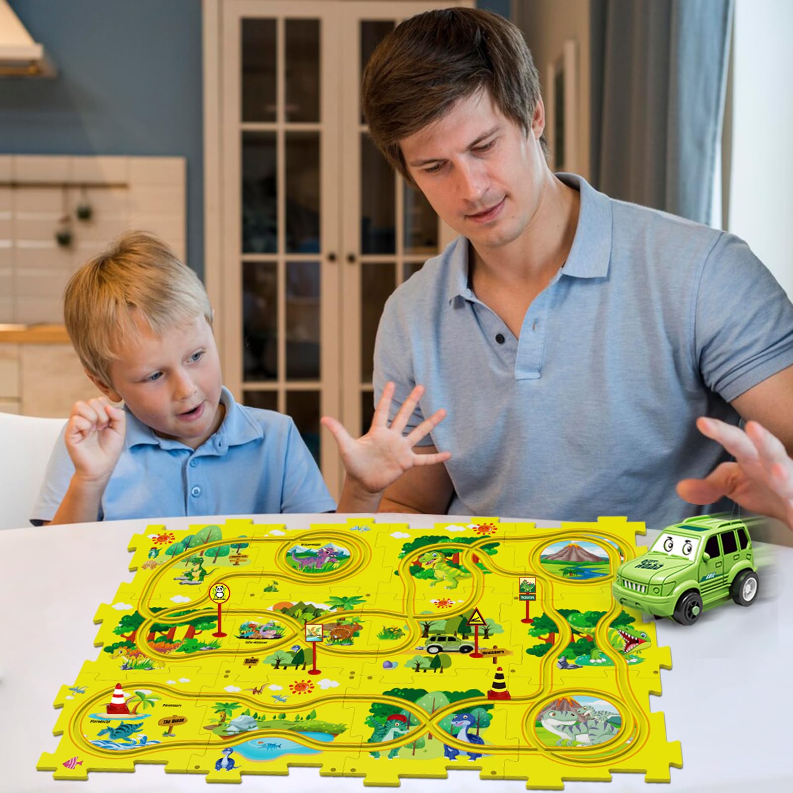 25-Piece Dinosaur-Themed Puzzle Car Track Toy Set for Kids Ages 3-6 | Plastic Interlocking Rail Tracks with 1 Cute Vehicle | Preschool Educational STEM Learning Toy for Toddler Boys & Girls | Perfect for Birthday Gifts & Indoor Playtime