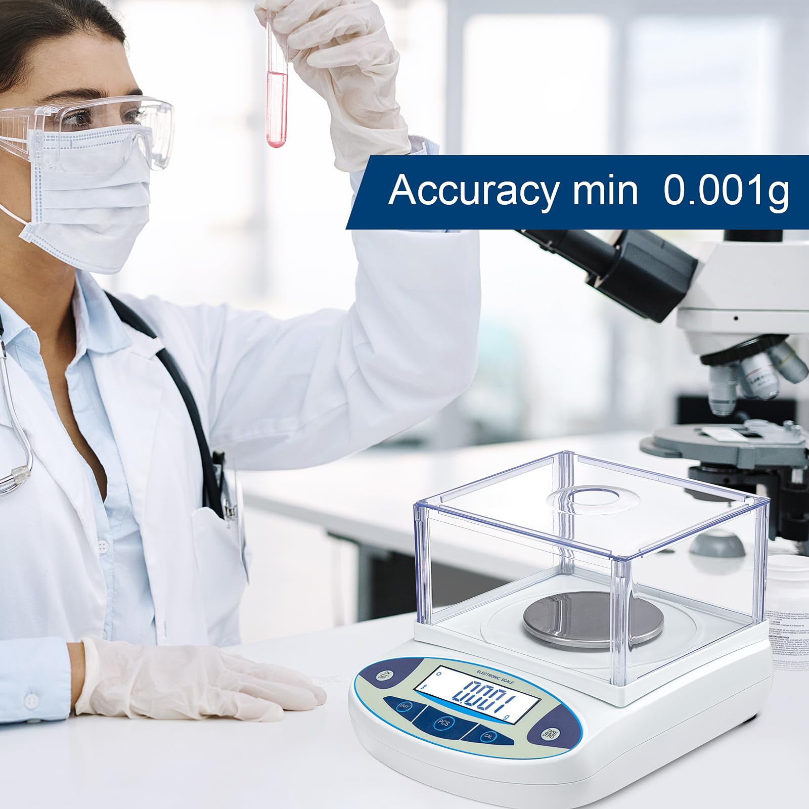 500g x 0.001g Precision Digital Analytical Balance - High Accuracy 0.001 Gram Laboratory Scale with Windshield - Perfect for Jewelry Weighing, Scientific Research & Pharmaceutical Measurements