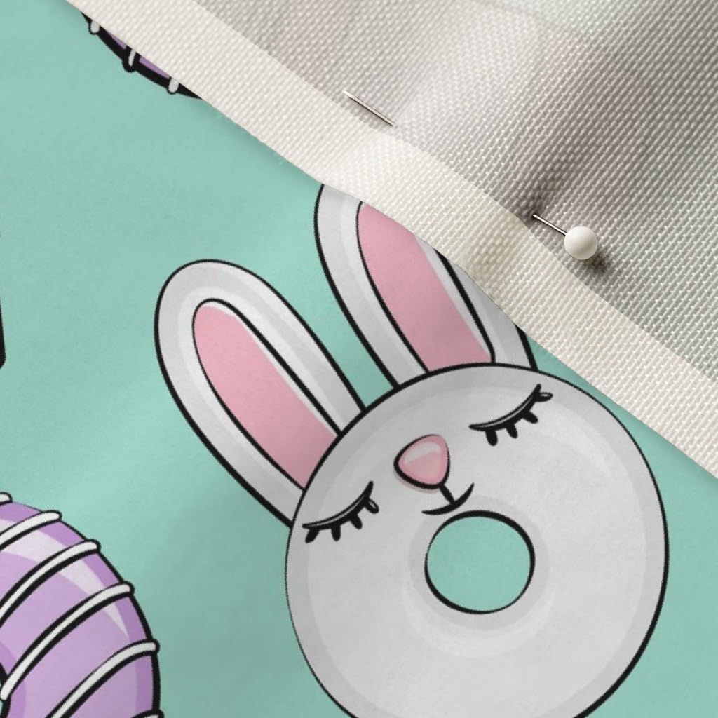 Easter Donuts Coffee Aqua Spring Bunny Rabbit Chick Carrot Printed Velvet Upholstery Fabric - Fat Quarter for Home Decor, Apparel & DIY Projects | Perfect for Easter Crafts, Throw Pillows & Table Runners