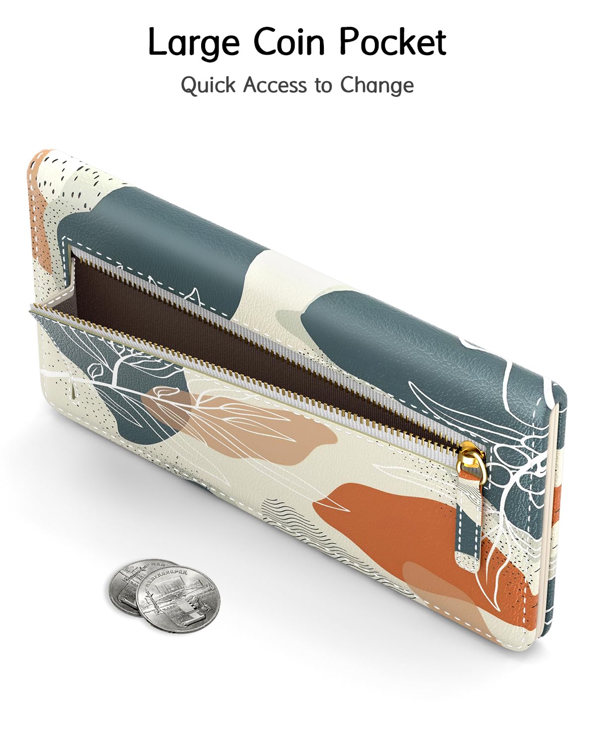 Nipichsha Women's RFID Blocking Slim Wallet - Leather Bifold Credit Card Holder with 11 Card Slots & ID Window - Thin Boho Leaf Design Purse for Everyday Use, Travel & Gift Giving
