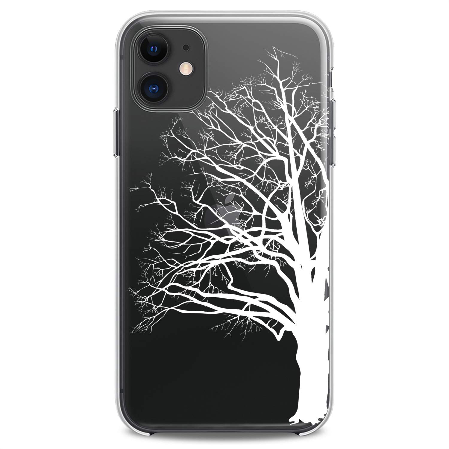 Premium TPU Phone Case for iPhone 16/15/14/13/12/11 Pro Max/Plus/Mini/XS/XR/X/8+/7/6/5/SE - Slim Flexible Silicone Cover with Nature Tree Art Design (Cute Clear White) - Perfect for Daily Protection & Style Enhancement