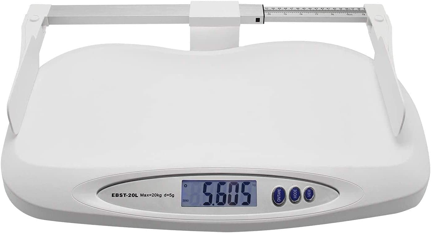 Digital Food Scale & Baby Scale - 20KG/44LB Capacity with Foldable 35-70CM Height Ruler | Perfect for Kitchen, Infant Weighing, and Pet Weight Tracking