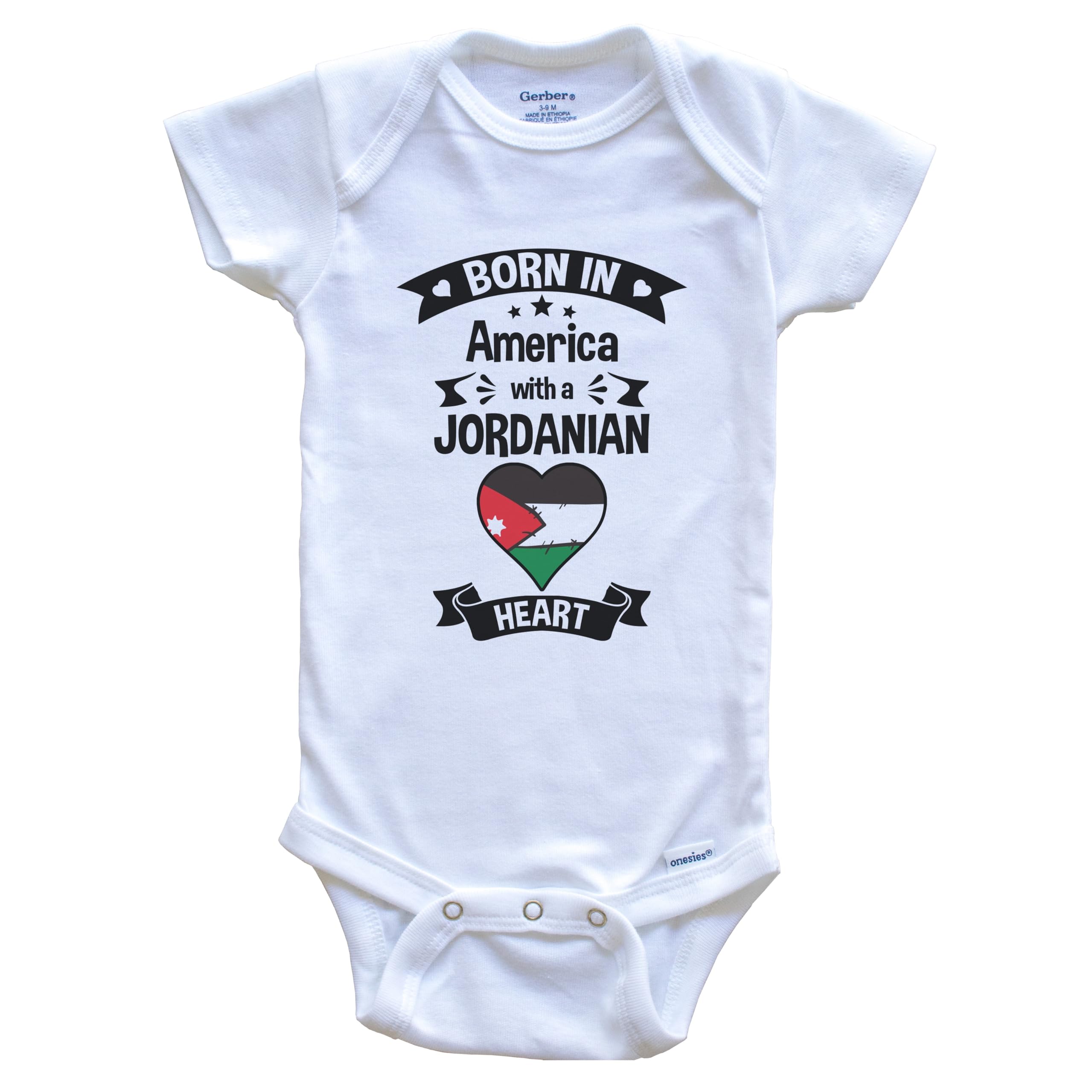 Born in America with A Jordanian Heart One Piece Baby Bodysuit - Soft Cotton Infant Romper for Newborns & Toddlers - Perfect for Family Photos, Holidays & Cultural Celebrations