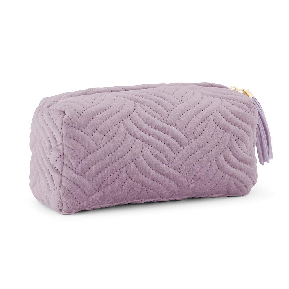 Personalized Velvet Quilted Makeup Bag for Women - Small Lavender Purple Wedding Gift, Bridesmaid Proposal, Travel Cosmetic Pouch for Bridal Shower & Bachelorette Party