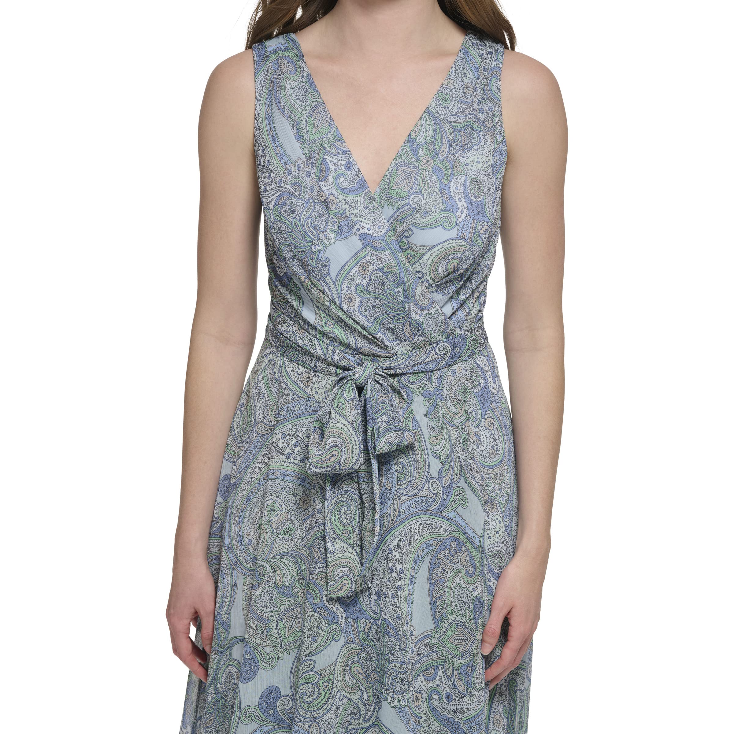 Tommy Hilfiger Women's Sleeveless Midi Dress - Faux Wrap Chiffon Summer Dress for Casual Wear & Special Occasions