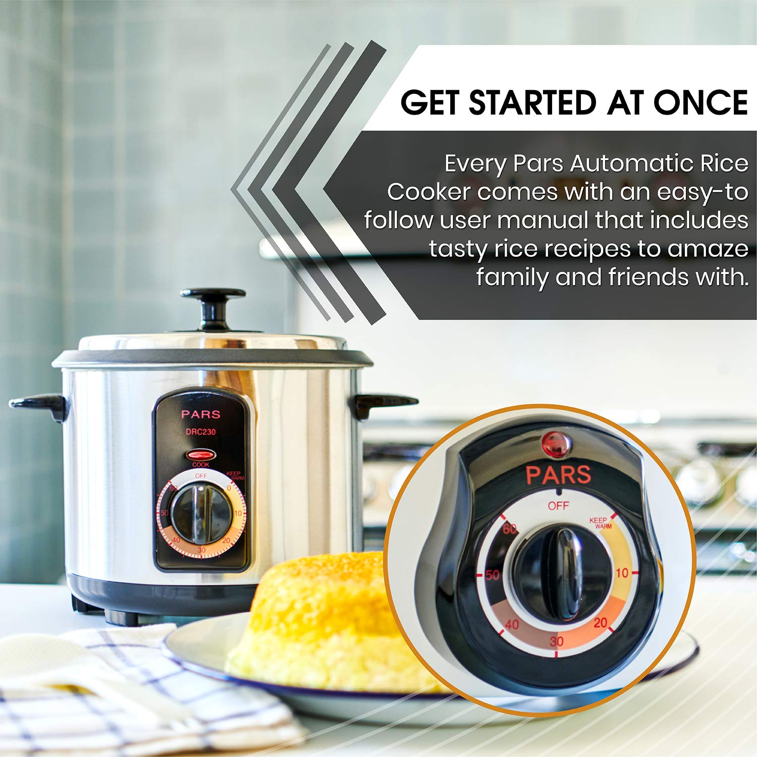 Premium Pars Automatic Persian Rice Cooker - 7 Cup Tahdig Rice Maker for Perfect Crispy Rice Crust | Ideal for Persian Cuisine, Family Gatherings & Restaurant Use