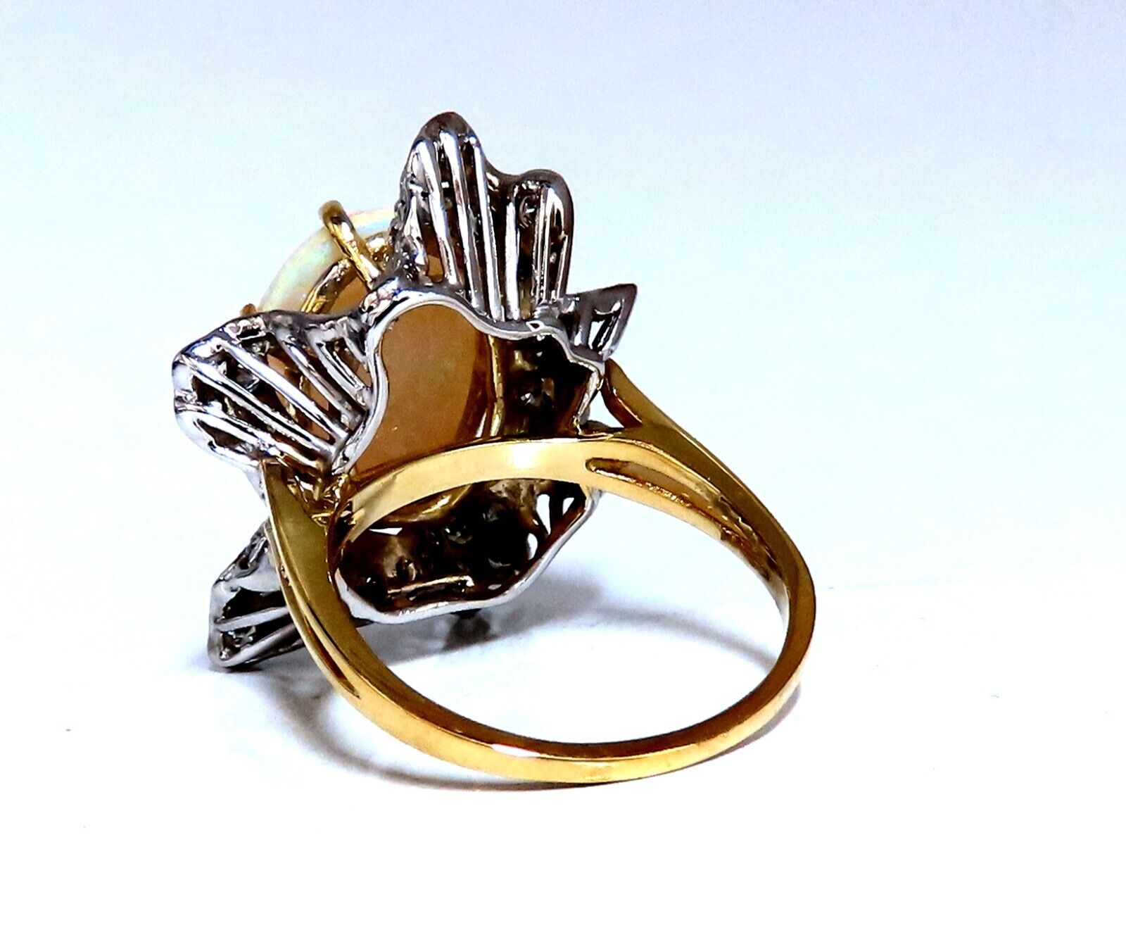 GIA Certified 8.04ct Natural Cabochon Opal Diamond Cocktail Ring in 14K Gold - Perfect for Evening Parties, Weddings & Special Occasions