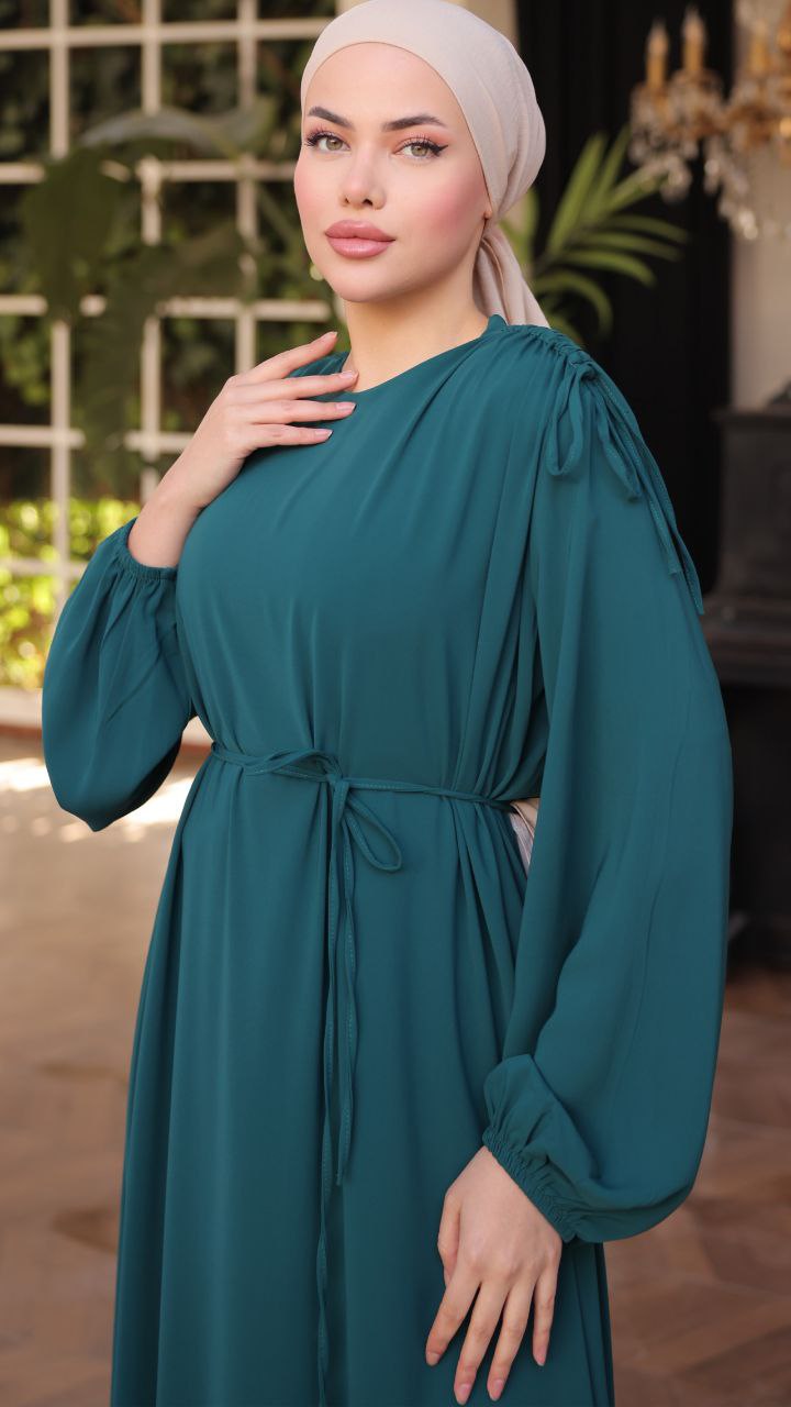 Elegant Long Sleeve Gathered Shoulder Abaya Dress for Women - Modest Islamic Prayer Dress for Mosque, Eid & Special Occasions