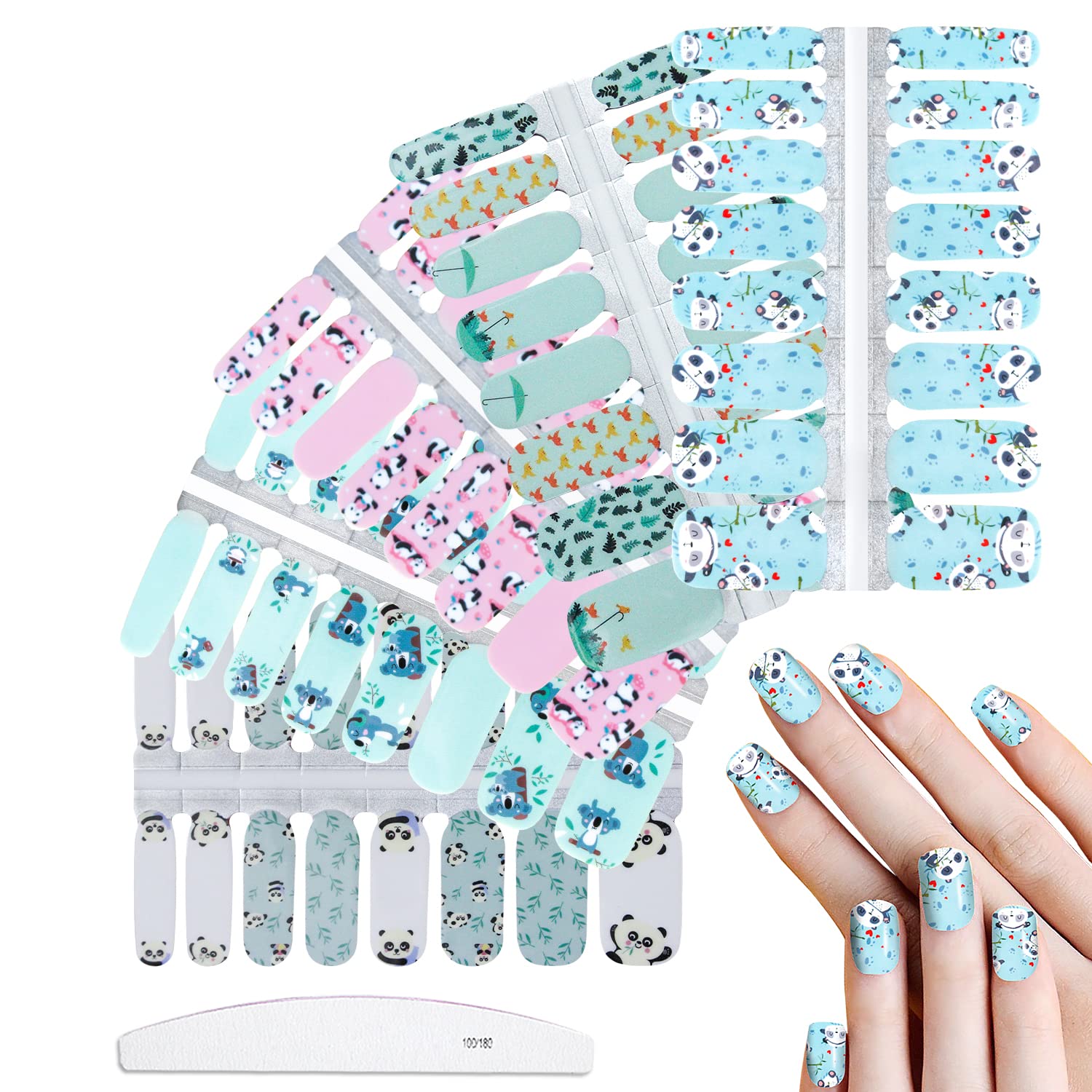 Premium Panda & Koala Gel Nail Polish Strips - 5 Sheets with Nail File | High Quality Nail Wraps for Women | DIY Nail Art Designs | Perfect for Parties, Weddings & Everyday Wear