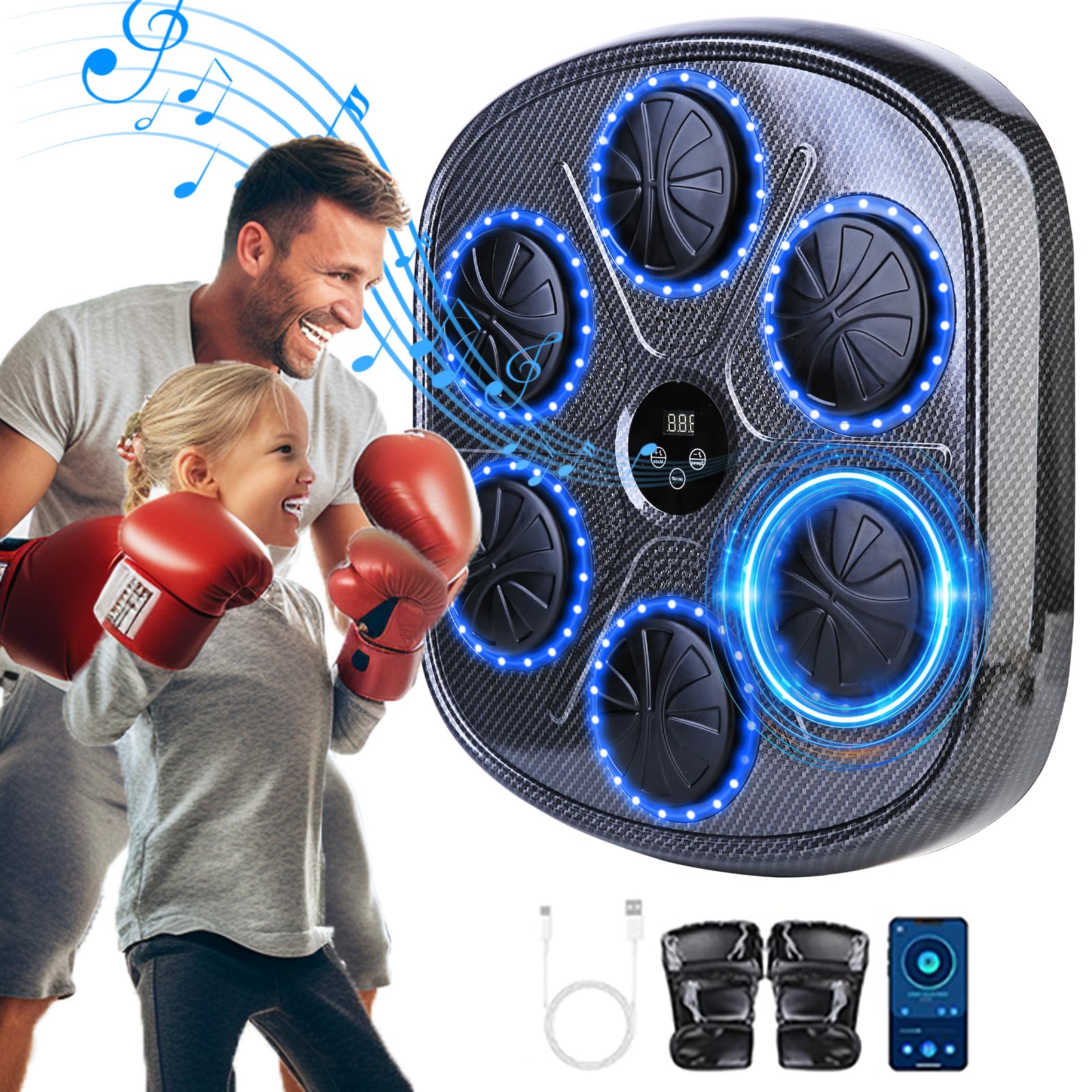 2024 New Music Boxing Machine for Adults with Gloves - Wall Mounted Punching Pad for Fitness Training, Target Practice & Boxing Games - Perfect for Home Gym, Stress Relief & Cardio Workouts