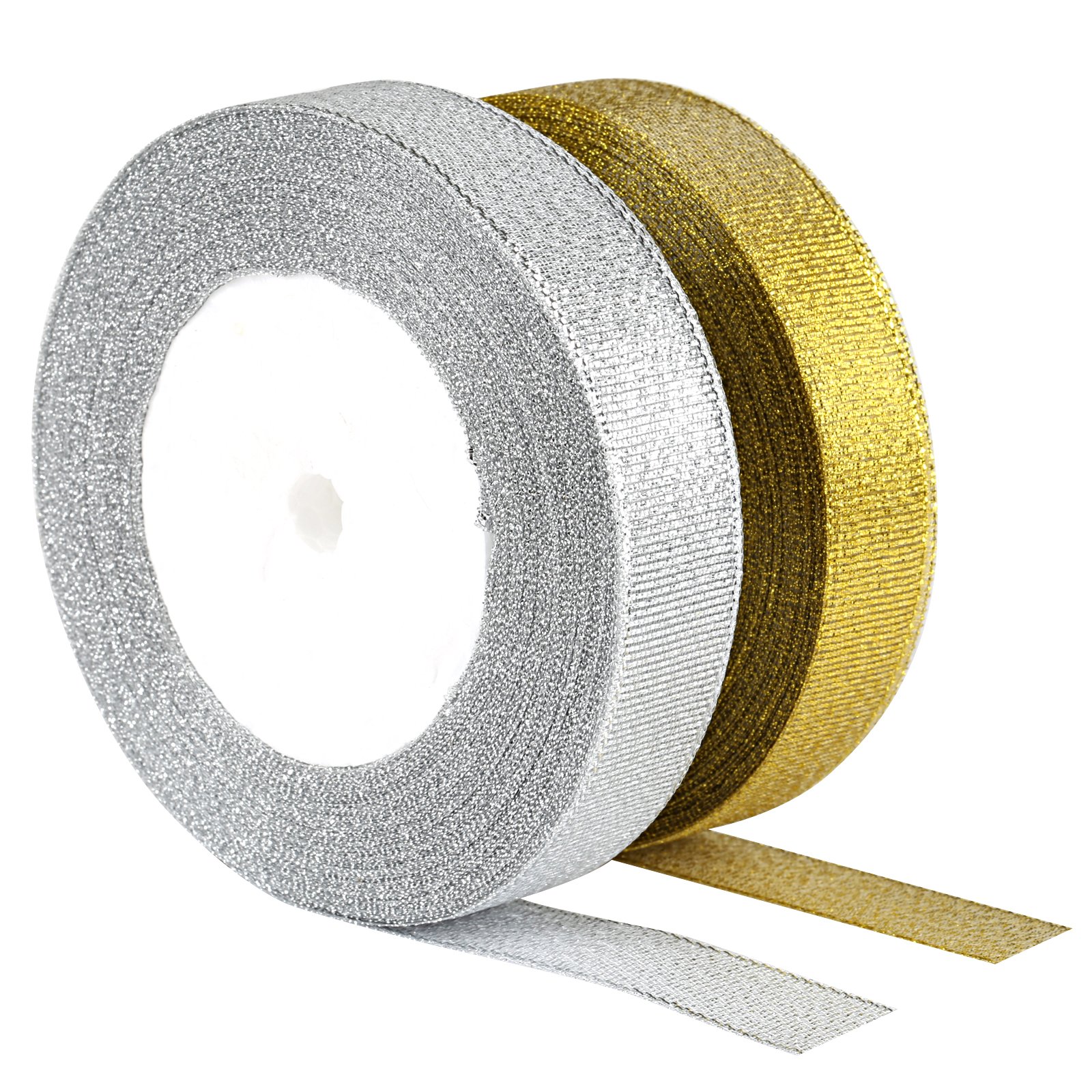 50 Yard Silver & Gold Ribbon for Christmas Tree Decorations, Gift Wrapping, Hair Bows, Floral Crafts - 4/5 Inch Wide - Perfect for Holiday DIY Projects, Party Decor, and Wedding Bouquets