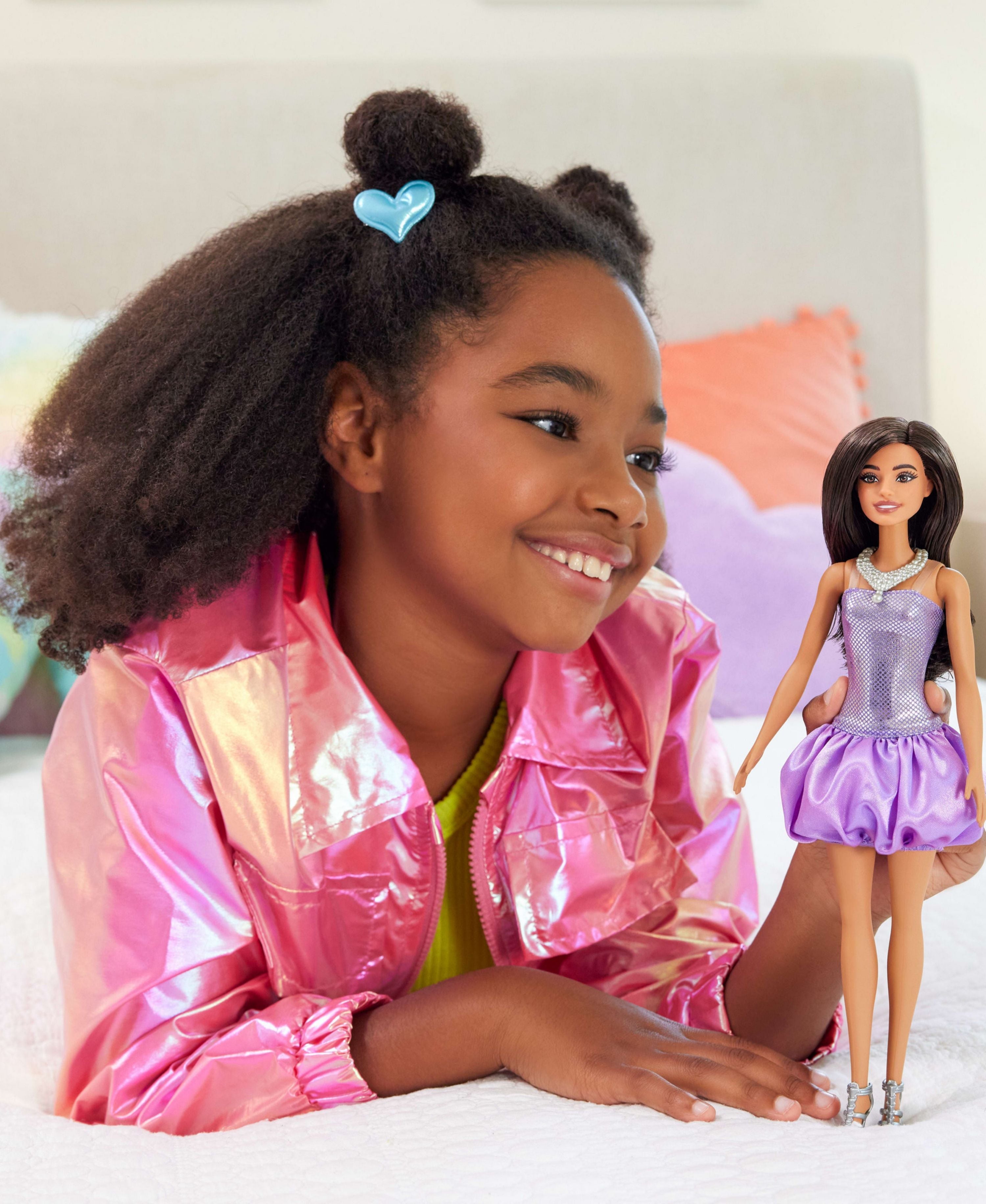 Barbie Fashionistas Doll 234 - Purple Sequined Dress with Silver Accessories | Collectible Doll for Kids & Adults | Perfect for Playtime, Birthday Gifts & Display