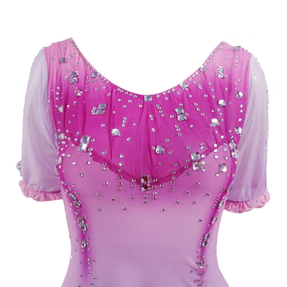 Women's & Girls' Ice Skating Dress - Pink Short Sleeve Competition Leotard for Figure Skating Performances | Perfect for Competitions, Shows & Practice
