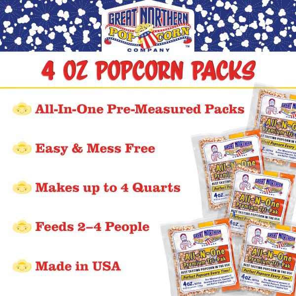**Great Northern Popcorn Big Bambino 4 Oz Kettle Popcorn Machine with 12 All-In-One Popcorn Kernel Packets, Scoop & Bags – Blue – Perfect for Movie Nights, Parties & Home Theater Snacks**