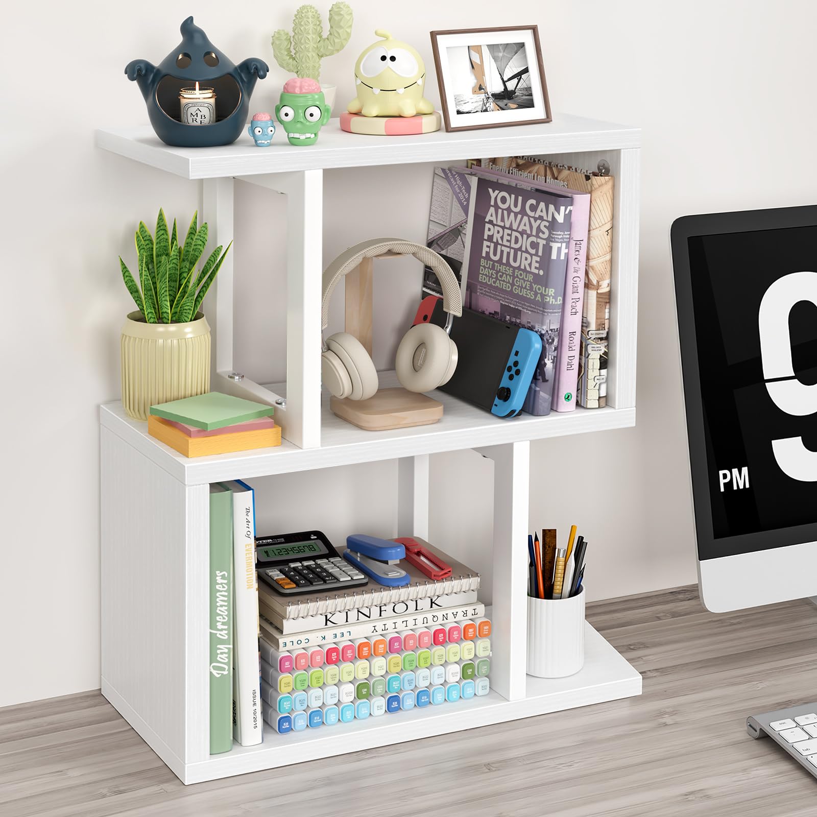 3-Tier White Desk Shelf Organizer - Space-Saving Desktop Bookshelf for Office, Dorm & College | Compact Tabletop Storage for Books, Decor & Office Supplies | Perfect for Small Spaces & Women's Workspace Decor