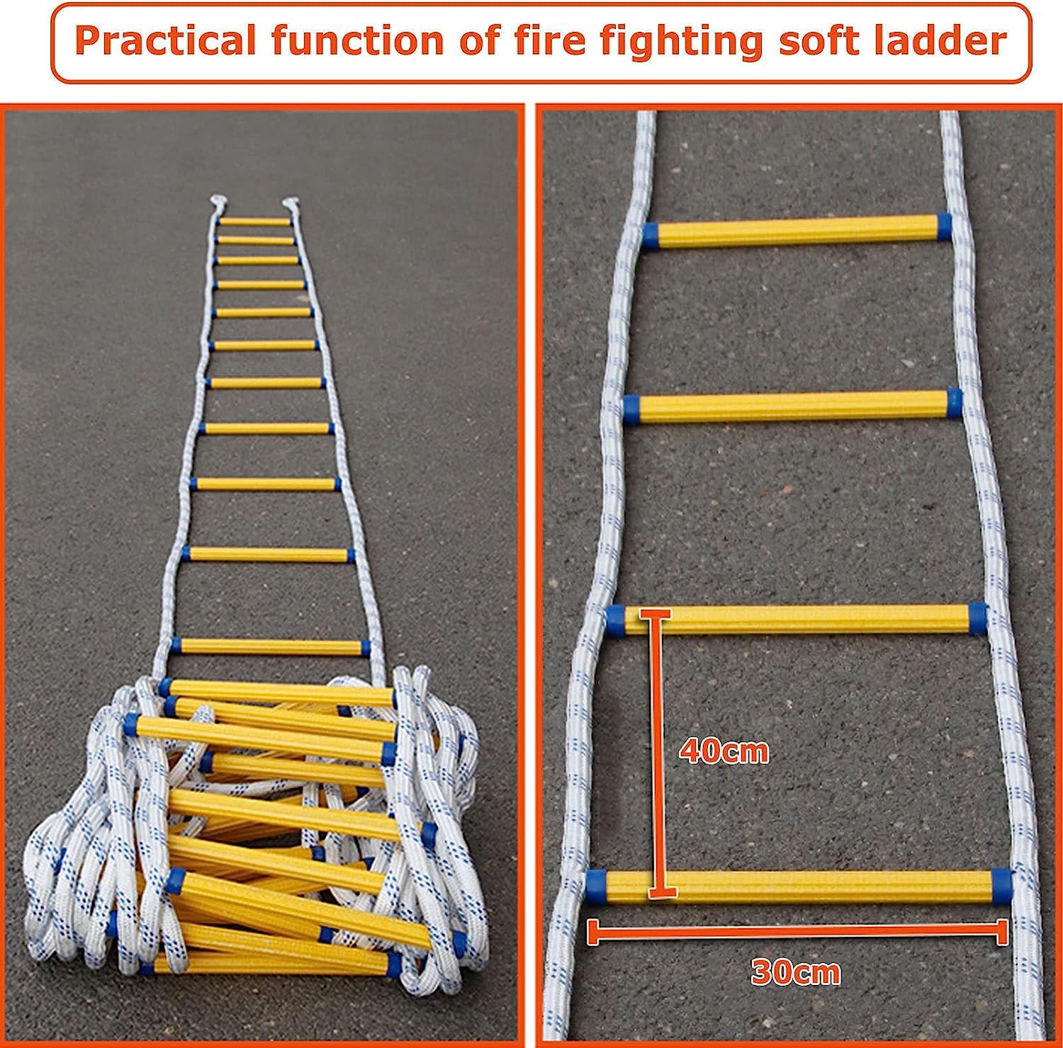Fire Escape Rope Ladder with Hook - 32FT/10M Quick-Deploy, Compact & Easy Storage - NAKEAH Fire Rescue Ladder for Emergency Evacuation, Home Safety & Survival Scenarios