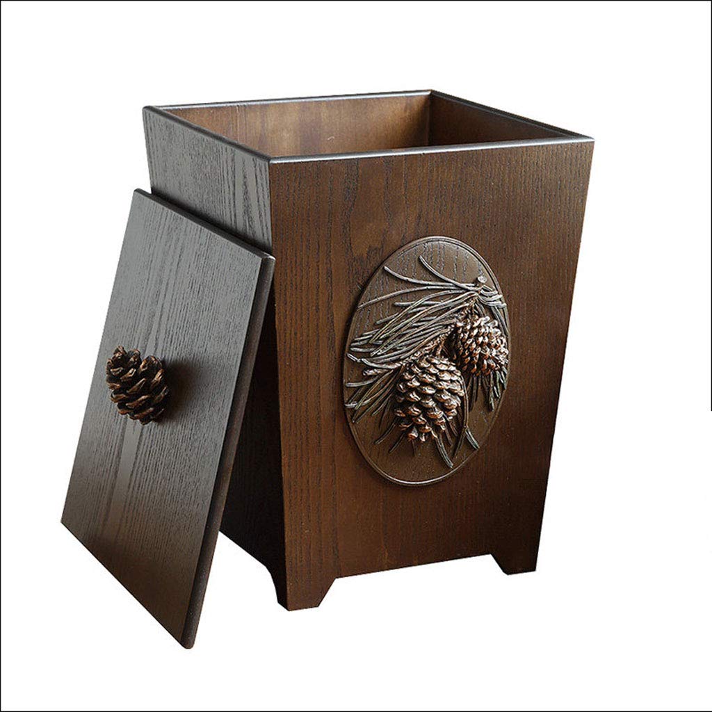 SHIJIE1701AA Wooden Kitchen Trash Can - Small Decorative Garbage Bin with Lid for Home, Living Room, Bedroom, Office & Dorm | Compact Covered Storage Box for Waste Disposal & Home Decor
