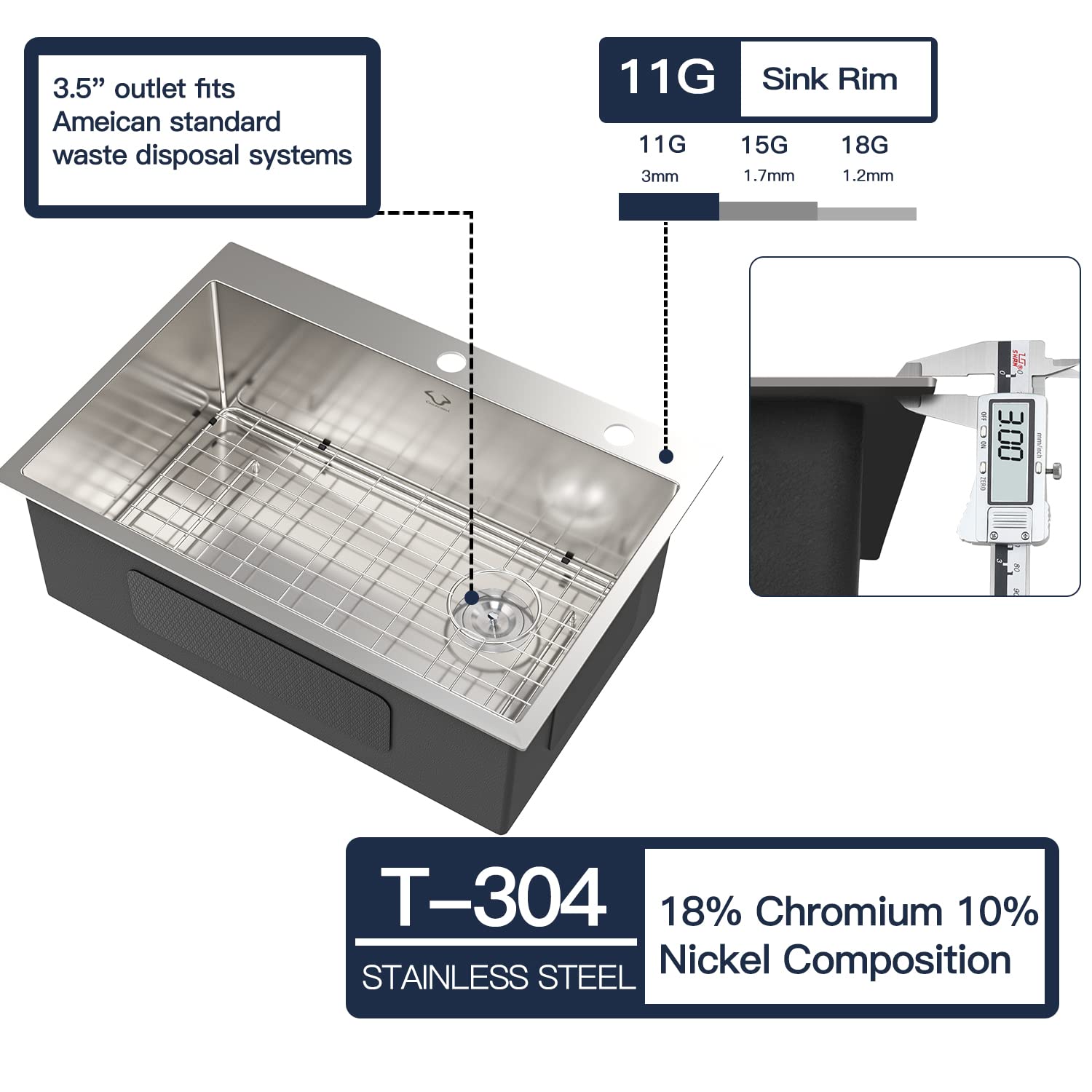 30 x 22 Inch Drop-In Stainless Steel Kitchen Sink - 16 Gauge Deep Single Bowl with R10 Corner & 2-Hole Design (4-Pack Set) - Perfect for Modern Kitchens, Restaurants & Home Renovations