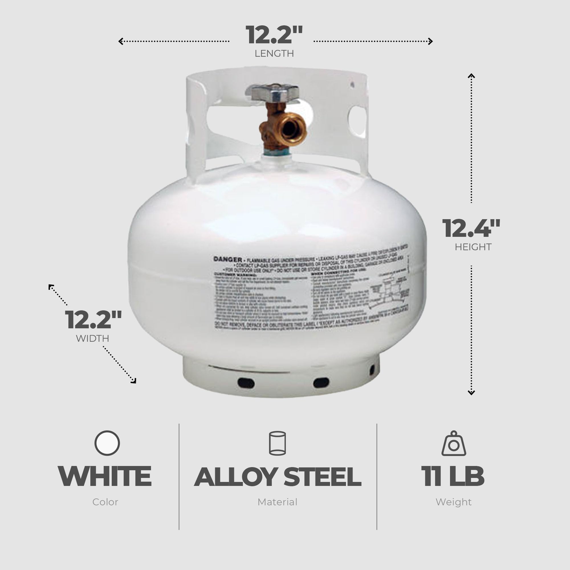 Manchester Tank & Equip 10393.1 11lb Propane Gas Cylinder - Portable Fuel Tank for Grilling, Camping & Outdoor Cooking | DOT Certified Steel Container