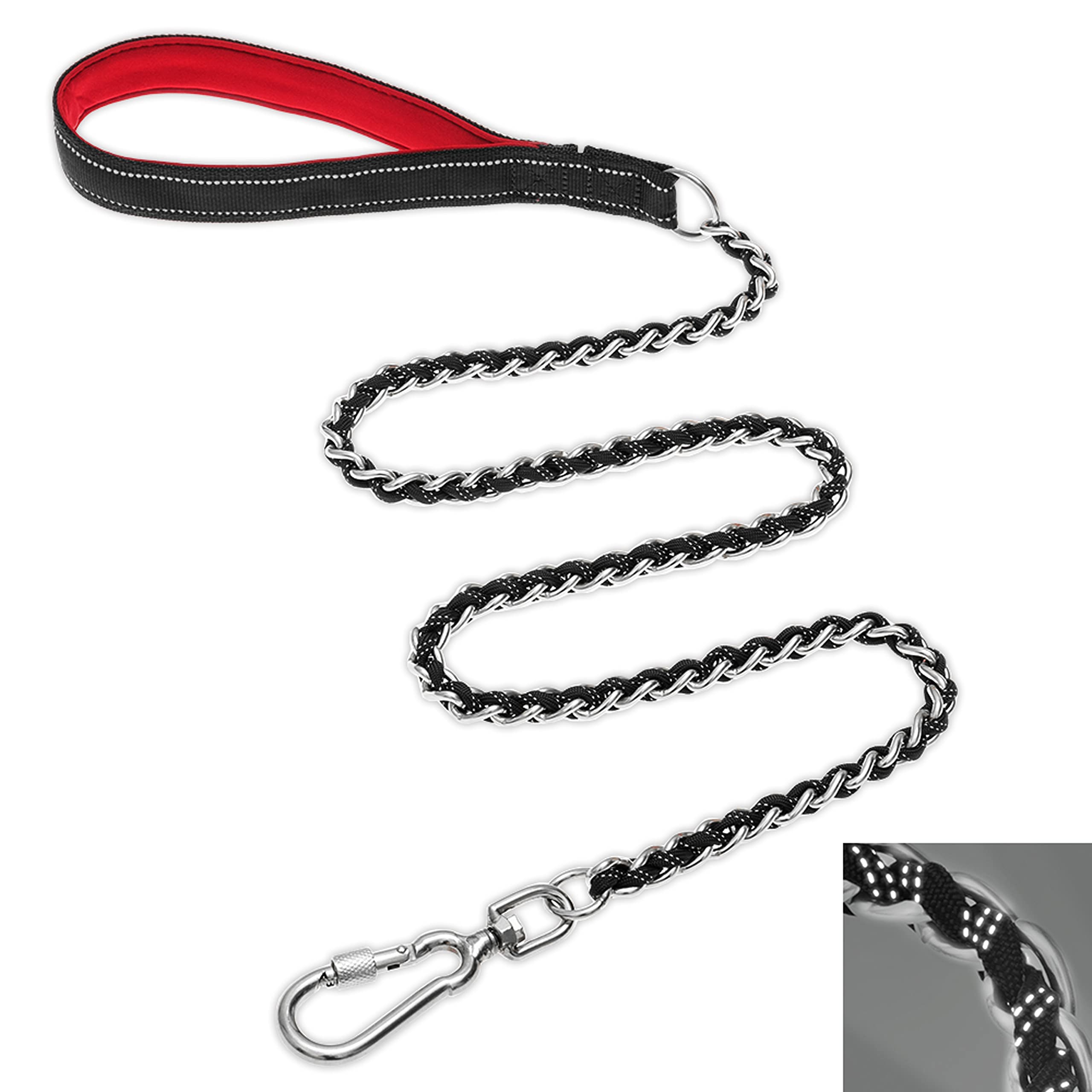 ORZECHKO Heavy Duty Chew Proof Dog Leash - 4FT Reflective Stainless Steel Nylon Leash for Medium & Large Dogs, Soft Handle for Walking, Training & Running - Perfect for Outdoor Adventures & Daily Walks